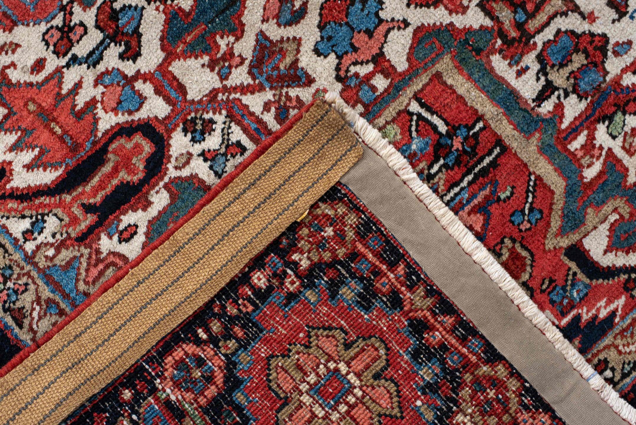 8' x 11' one-of-a-kind handmade vintage Heriz large size rug. Color palette: blue, brown, gainsboro, gray, green, indian red