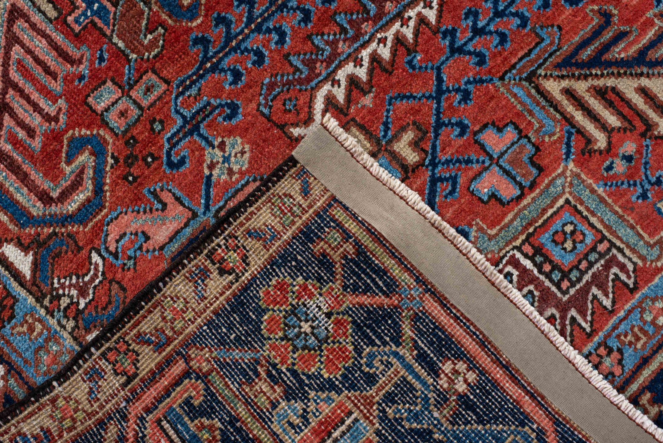 6' x 9' one-of-a-kind handmade vintage Heriz medium size rug. Color palette: arapawa, blue, brown, gainsboro, gray