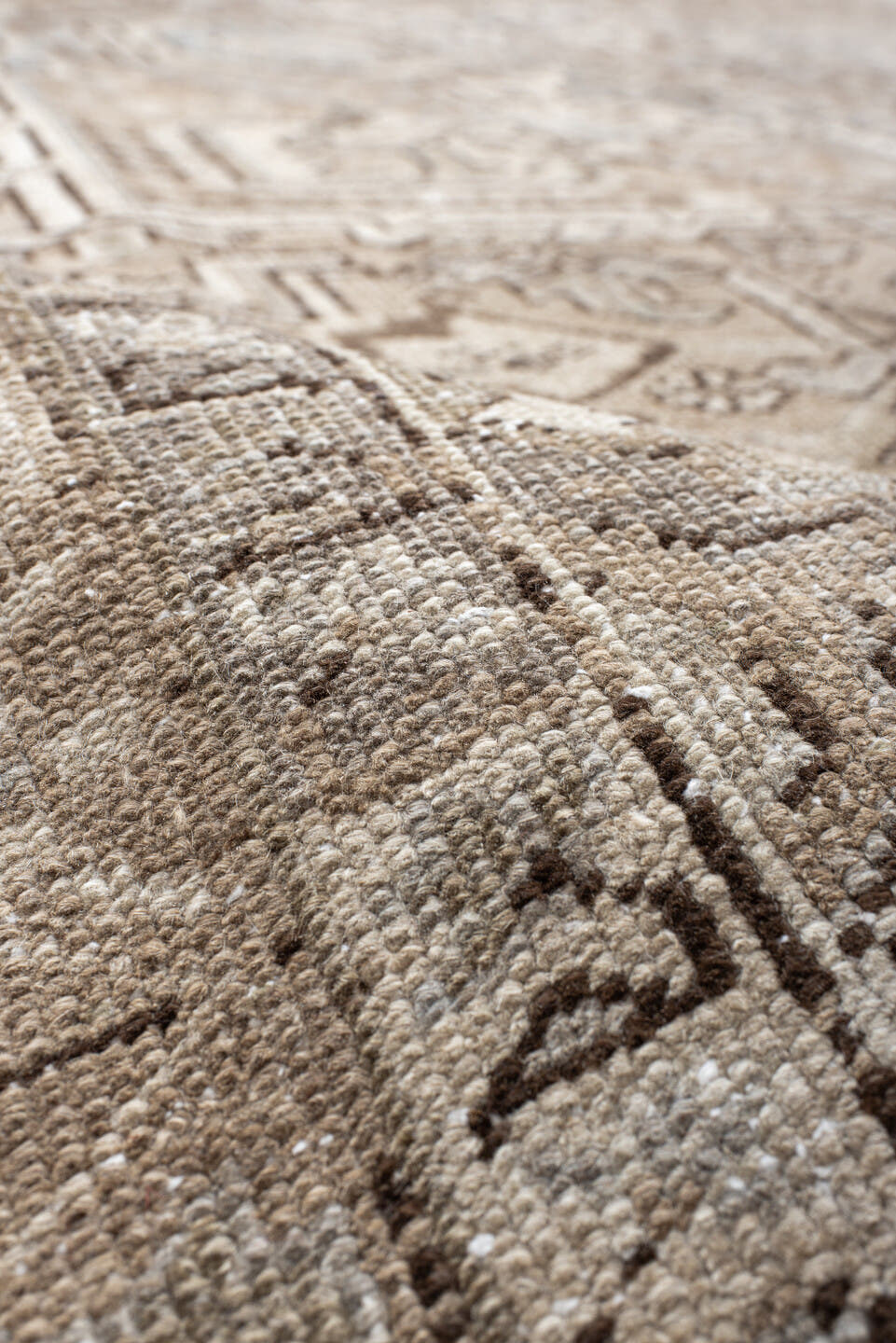 8' x 11' one-of-a-kind handmade antique Heriz large size rug. Color palette: ivory, taupe, beige, brown, camel, slate, gray