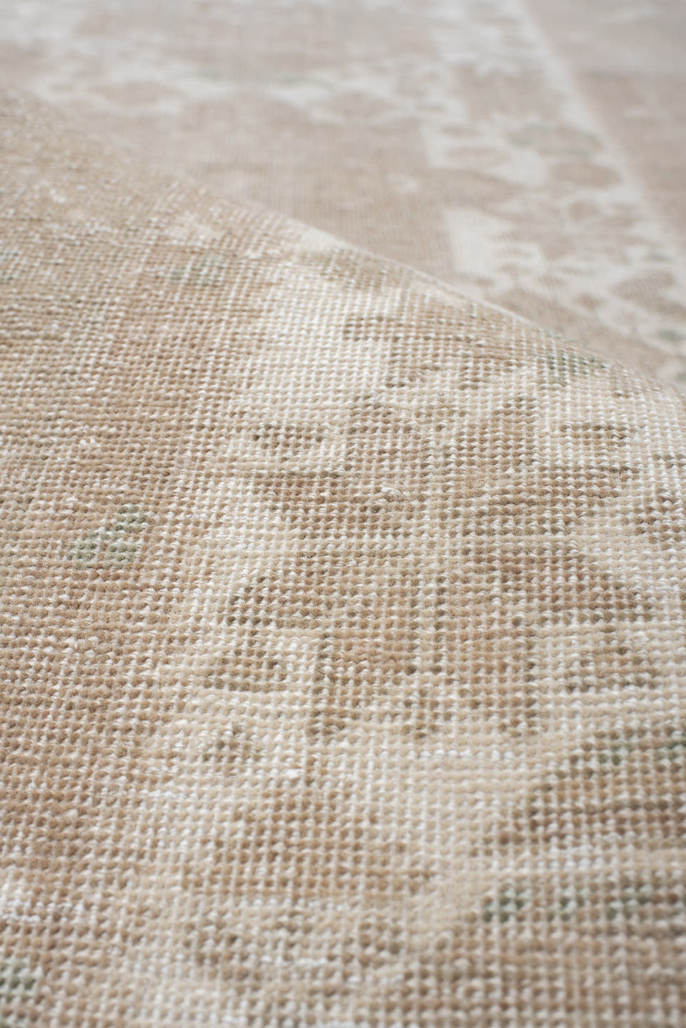 3' x 18' one-of-a-kind handmade vintage Sarab runner rug. Color palette: ivory, beige, taupe, sand, sage, gray, green