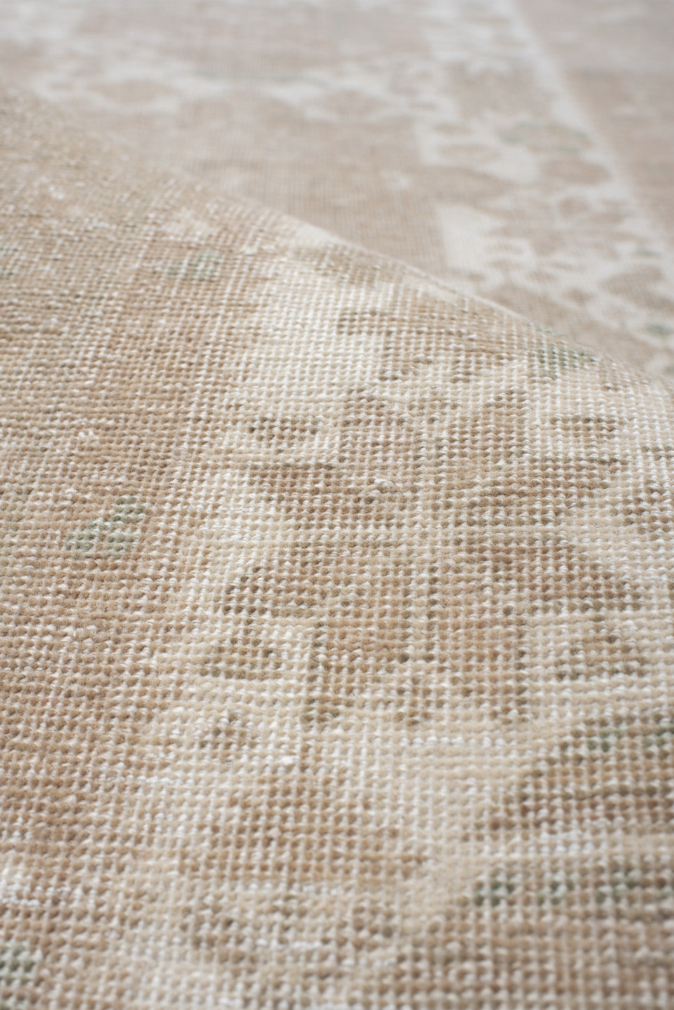 3' x 18' one-of-a-kind handmade vintage Sarab runner rug. Color palette: ivory, beige, taupe, sand, sage, gray, green