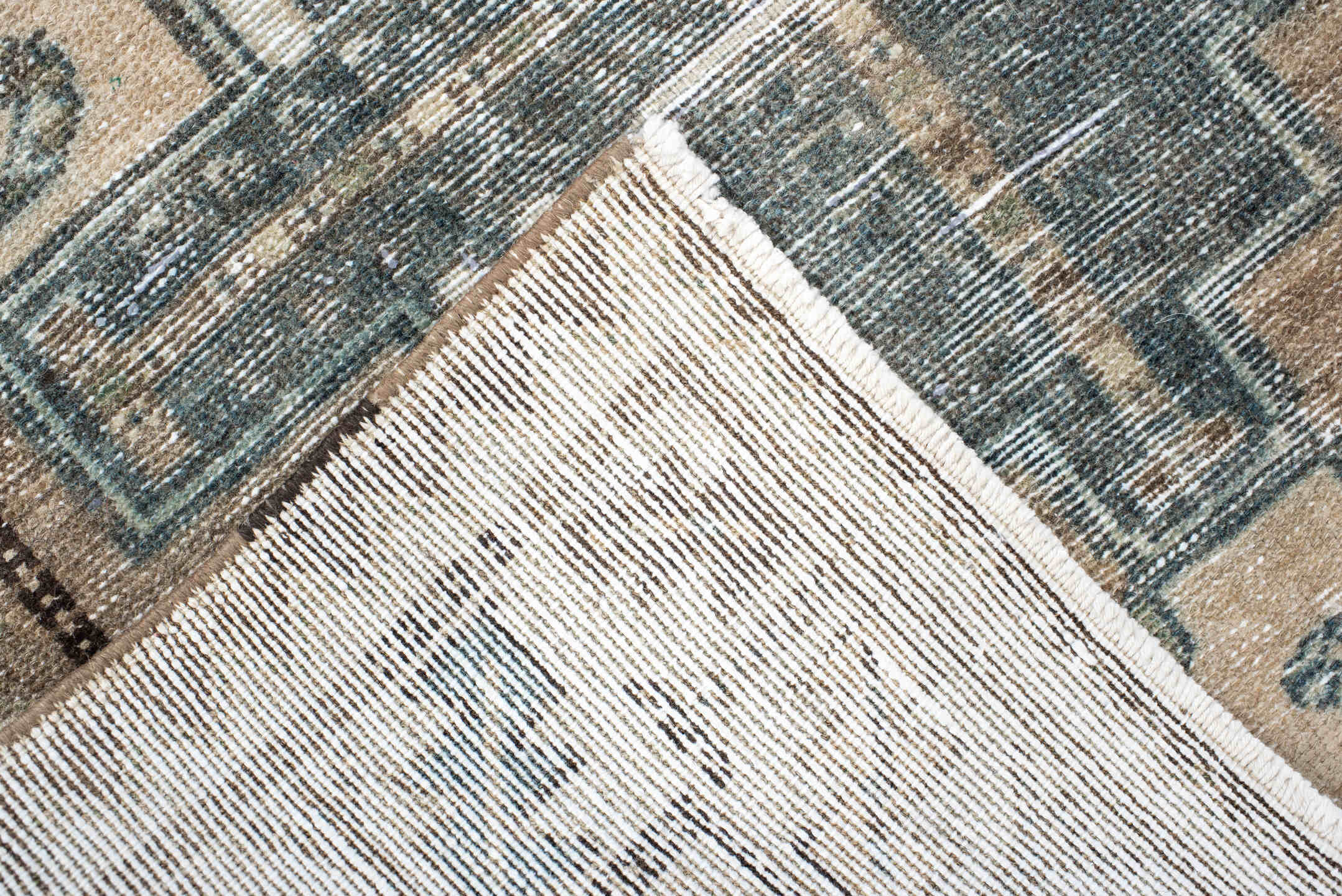 3' x 4' one-of-a-kind handmade antique Malayer small size rug. Color palette: ivory, taupe, brown, teal, slate, camel, beige