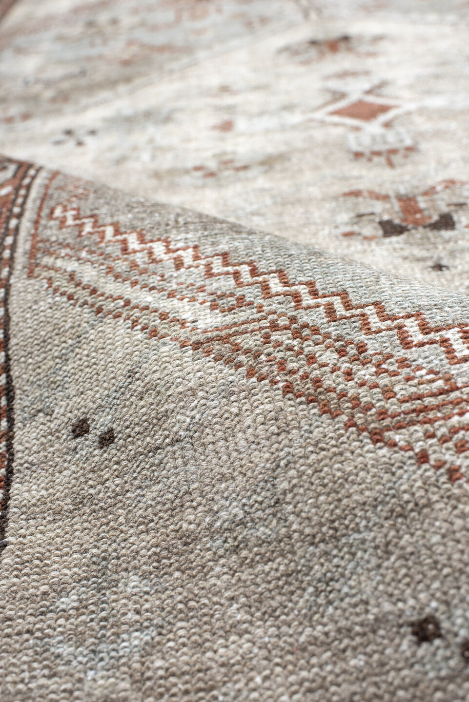 4' x 6' one-of-a-kind handmade antique Malayer small size rug. Color palette: ivory, pale blue, rust, charcoal, taupe, camel