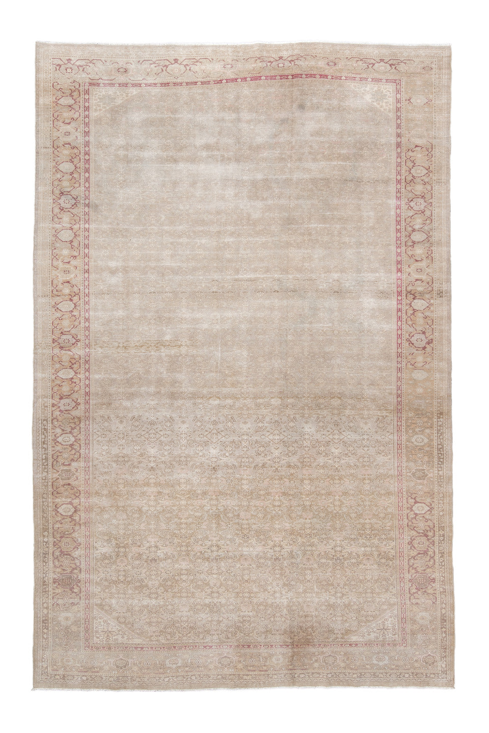 6' x 10' one-of-a-kind handmade vintage Sivas large size rug. Color palette: brown, gray, off-white, pink, light gray