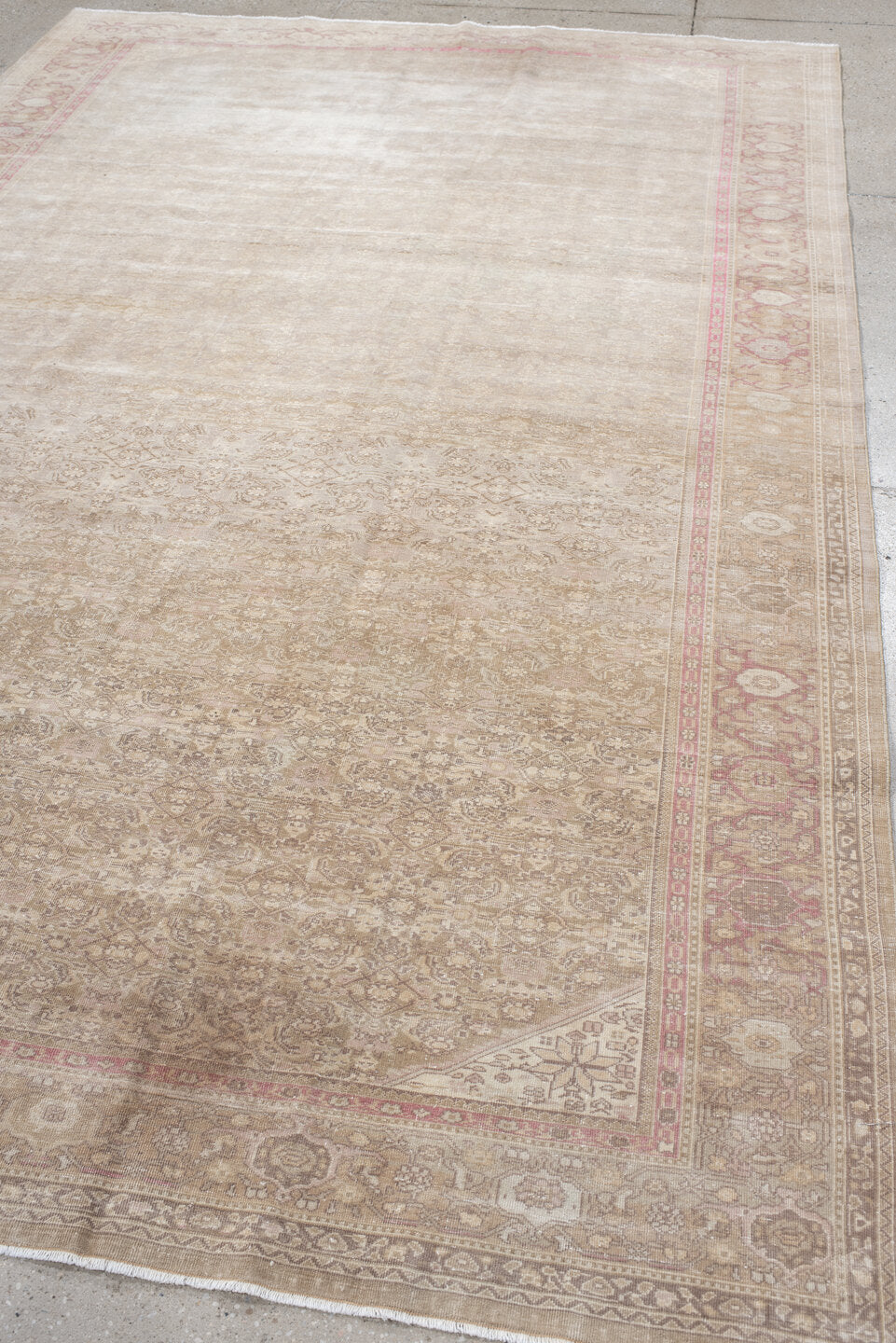 6' x 10' one-of-a-kind handmade antique Sivas large size rug. Color palette: ivory, beige, blush, taupe, rose, sand, pink