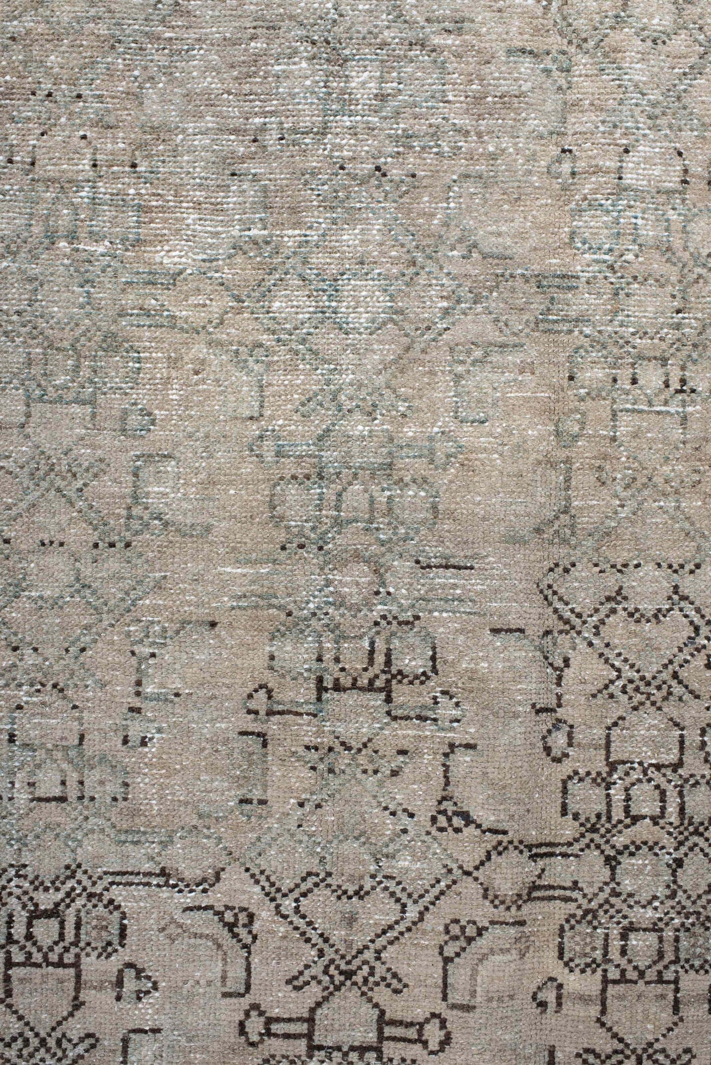 4' x 7' one-of-a-kind handmade vintage Hamadan rug. Color palette: ivory, taupe, light blue, charcoal, beige, gray, black