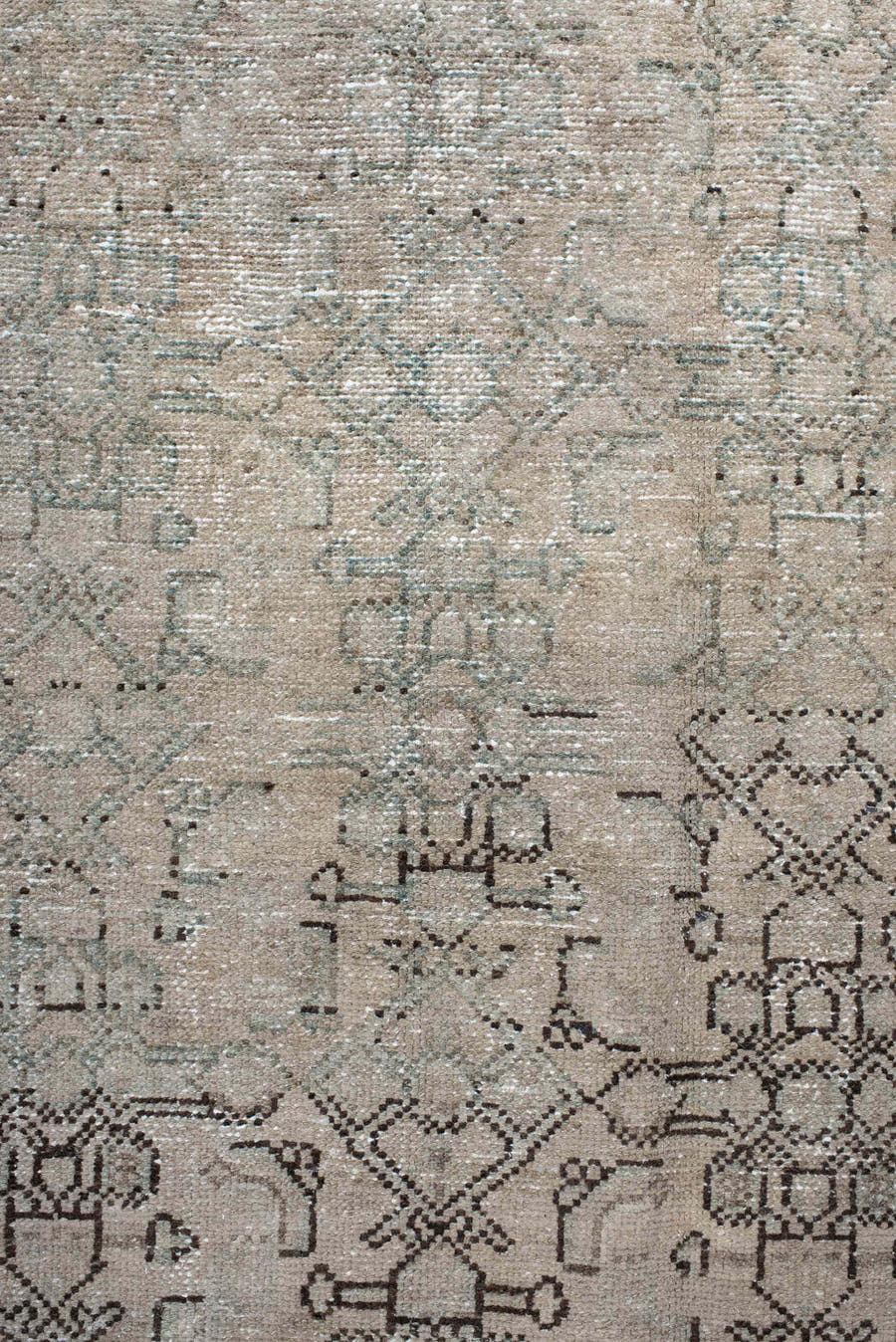 4' x 7' one-of-a-kind handmade vintage Hamadan rug. Color palette: ivory, taupe, light blue, charcoal, beige, gray, black