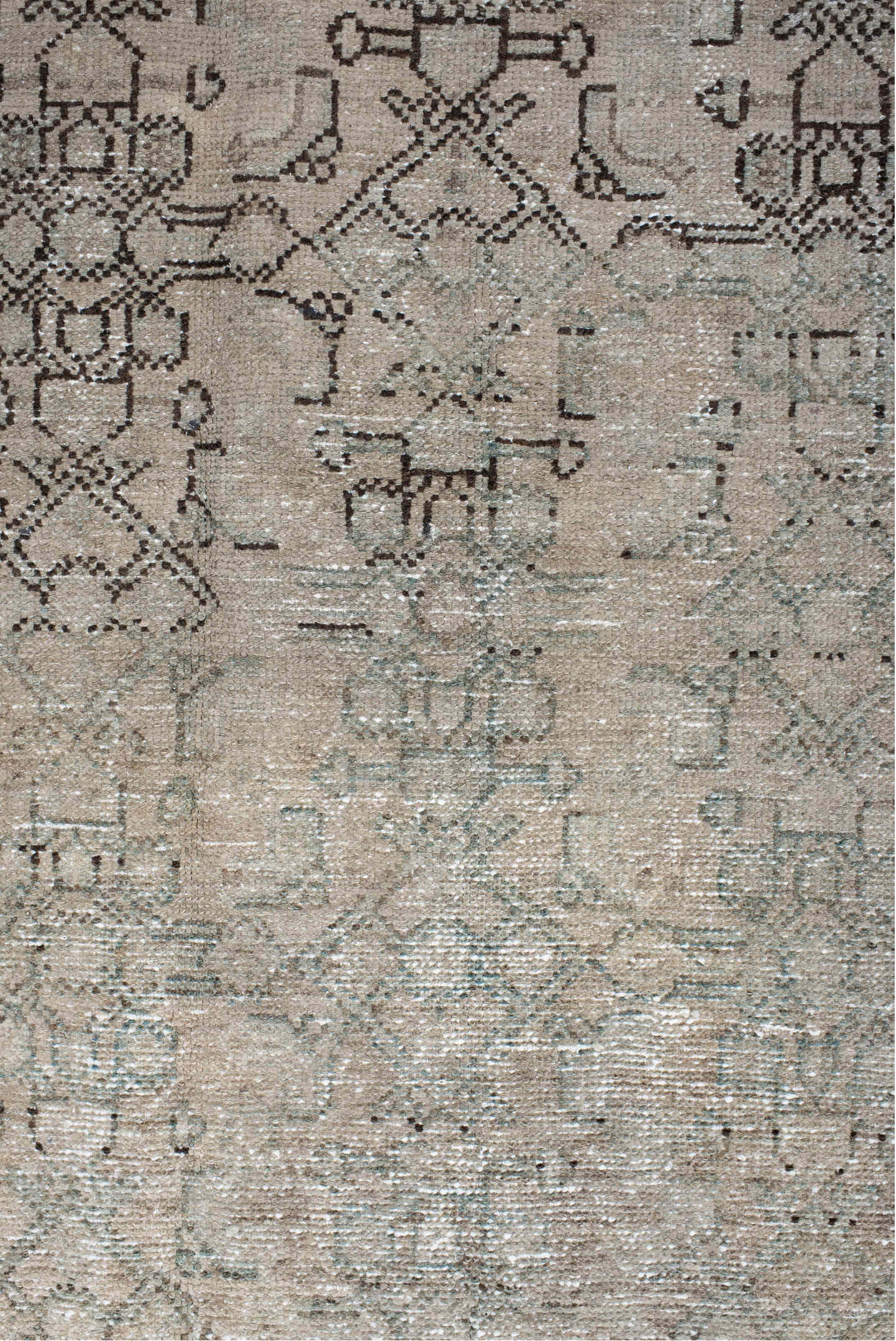 4' x 7' one-of-a-kind handmade vintage Hamadan rug. Color palette: ivory, taupe, light blue, charcoal, beige, gray, black