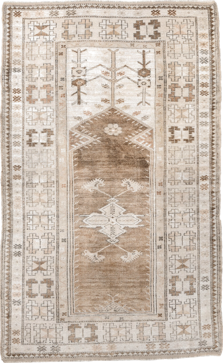 3' x 6' one-of-a-kind handmade vintage Anatolian small size rug. Color palette: antiquewhite, brown, dim gray, gray