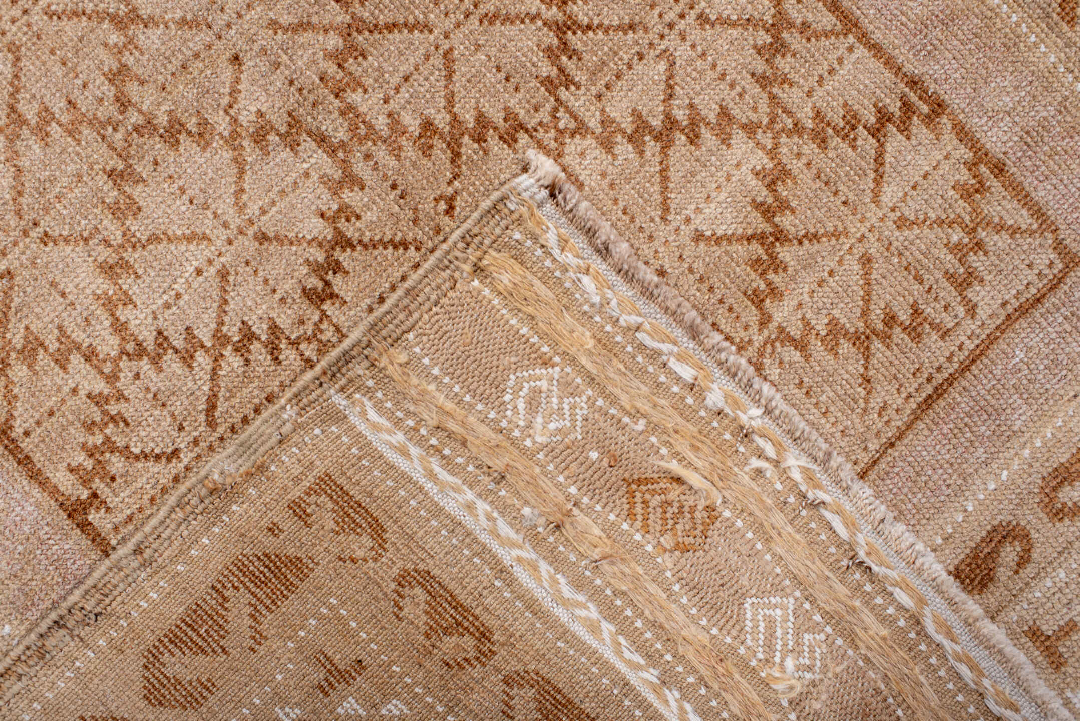 3' x 4' one-of-a-kind handmade vintage Karaje small size rug. Color palette: brown, gray, light gray, off-white, orange