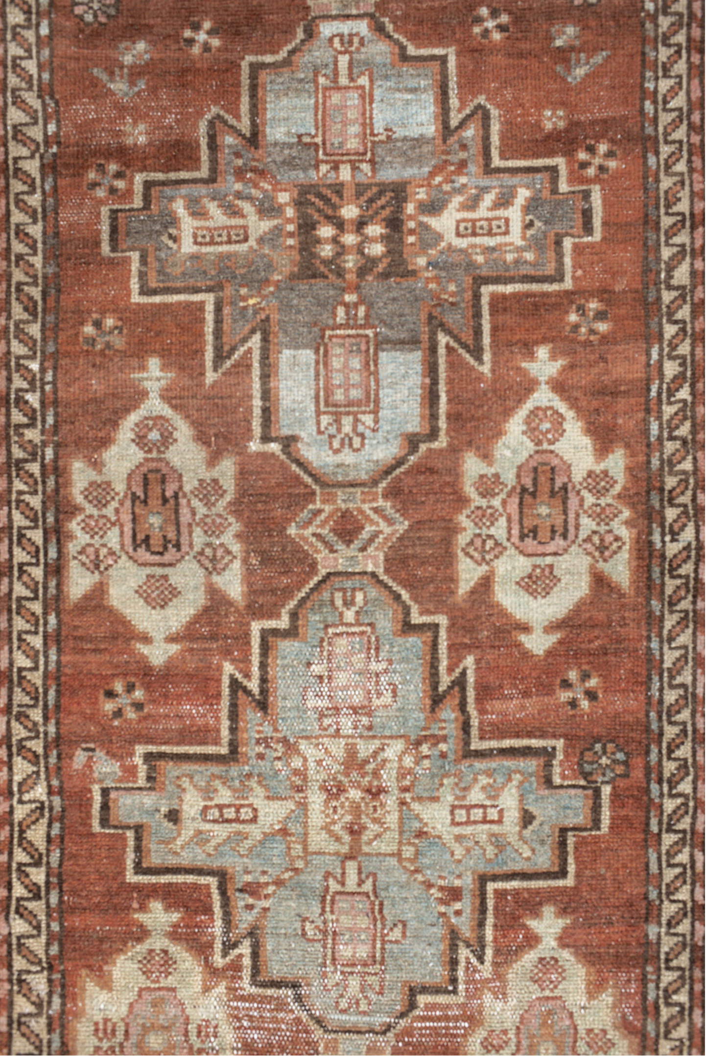 3' x 7' one-of-a-kind handmade vintage Hamadan runner rug. Color palette: antiquewhite, brown, gray, light gray, linen