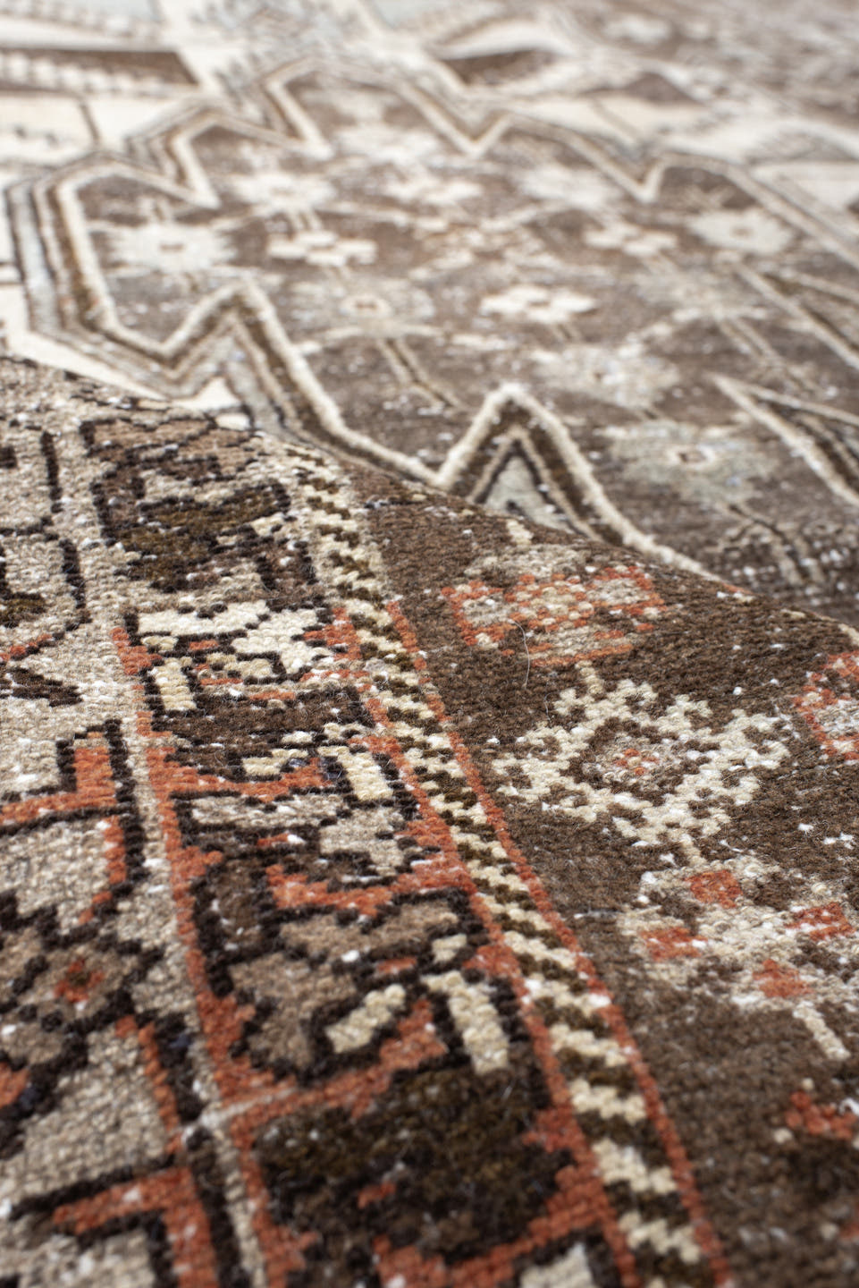 4' x 6' one-of-a-kind handmade vintage Malayer small size rug. Color palette: ivory, taupe, brown, rust, charcoal, camel