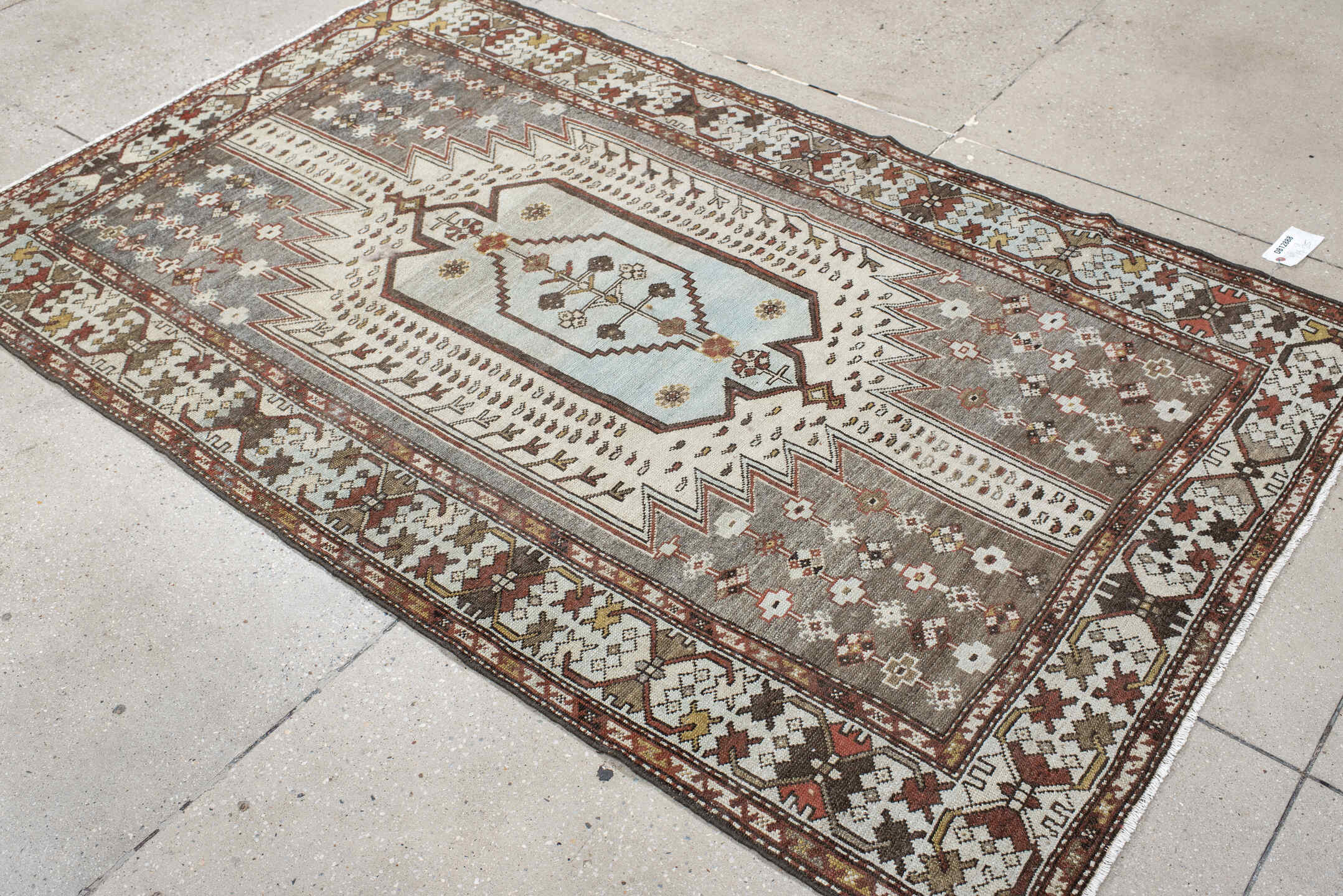4' x 6' one-of-a-kind handmade vintage Malayer small size rug. Color palette: ivory, rust, taupe, brown, soft blue, charcoal