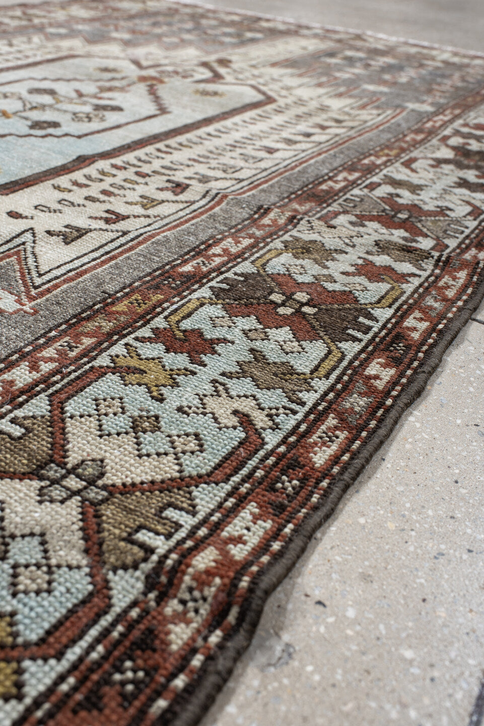 4' x 6' one-of-a-kind handmade vintage Malayer small size rug. Color palette: ivory, rust, taupe, brown, soft blue, charcoal