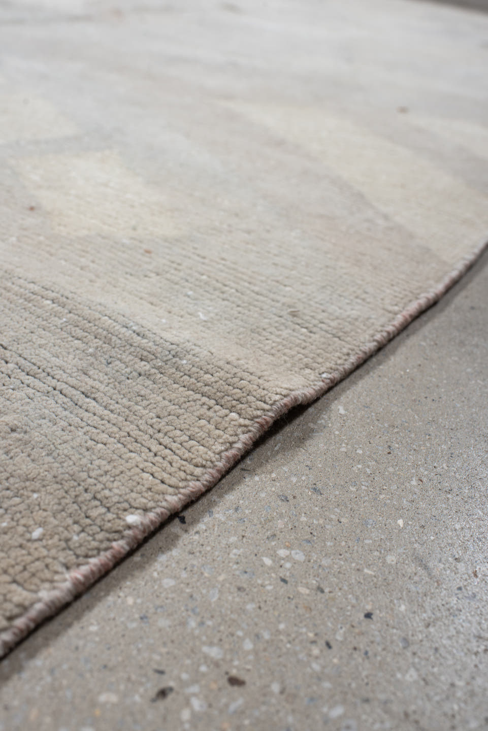8' x 10' one-of-a-kind handmade vintage Tibetan large size rug. Color palette: ivory, pale gray, taupe, blush, charcoal