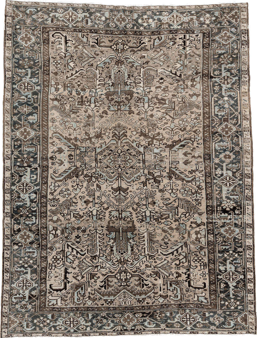 6' x 8' one-of-a-kind handmade vintage medium size rug. Color palette: black, charcoal, dim gray, gray, light gray