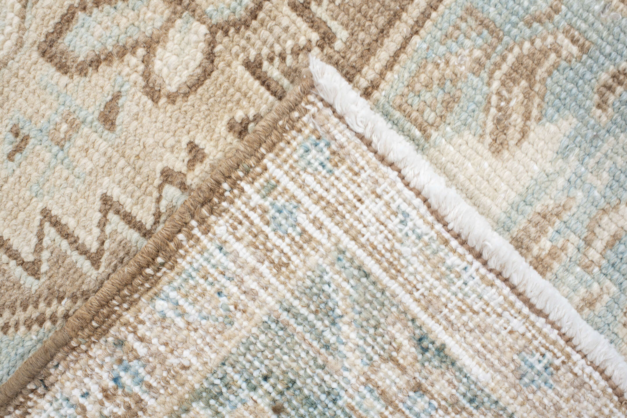 8' x 10' one-of-a-kind handmade antique Heriz large size rug. Color palette: ivory, taupe, pale_blue, sage, beige, camel