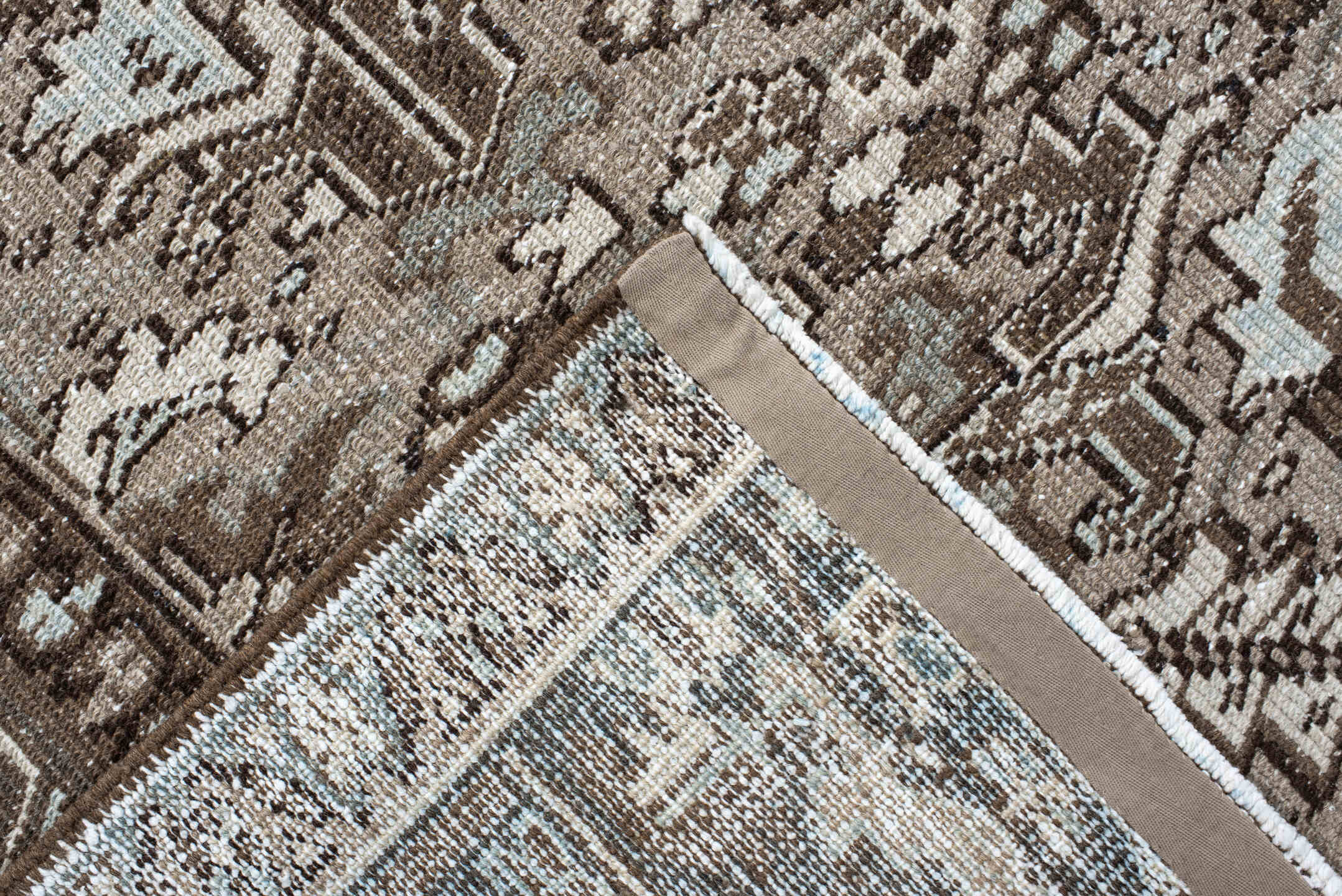 6' x 8' one-of-a-kind handmade vintage Heriz medium size rug. Color palette: black, brown, charcoal, dark gray, floral white