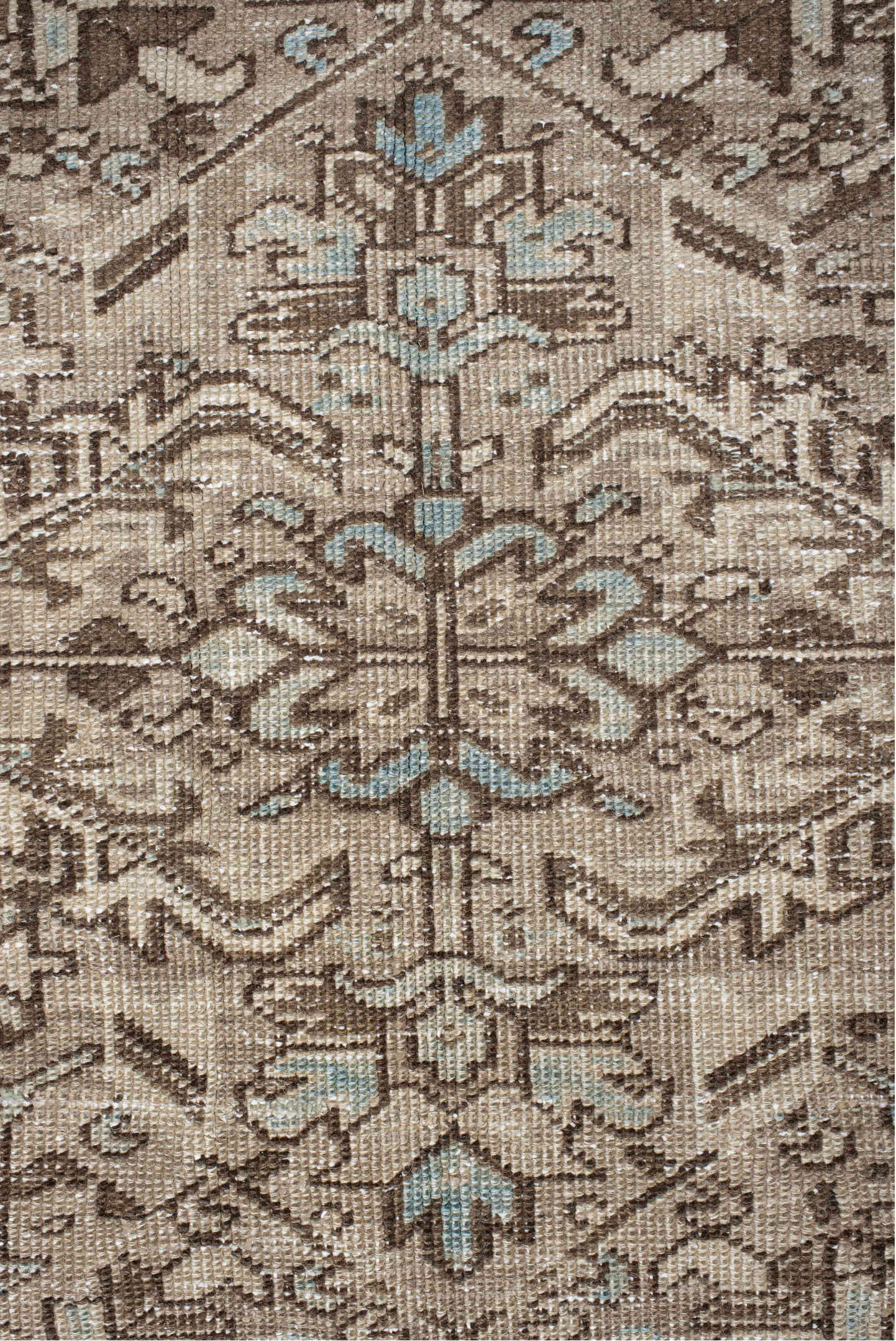 6' x 9' one-of-a-kind handmade antique Heriz medium size rug. Color palette: ivory, sky_blue, taupe, brown, rust, camel