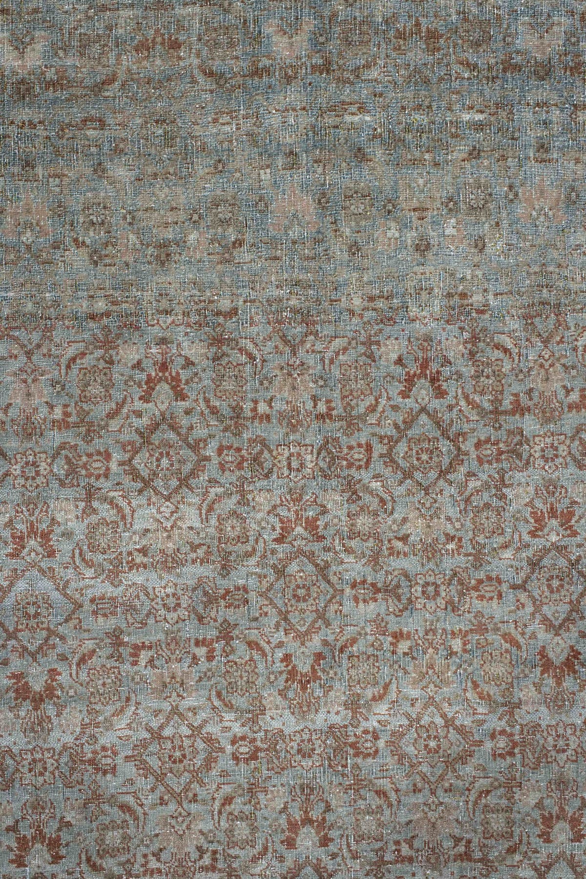9' x 11' one-of-a-kind handmade antique Tabriz large size rug. Color palette: blue, rust, ivory, taupe, camel, terracotta