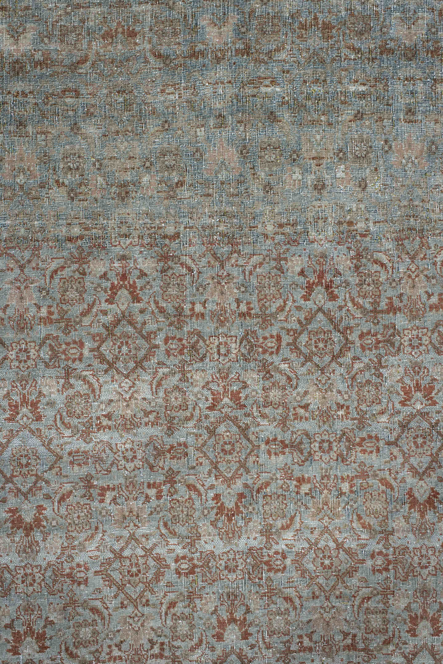 9' x 11' one-of-a-kind handmade antique Tabriz large size rug. Color palette: blue, rust, ivory, taupe, camel, terracotta