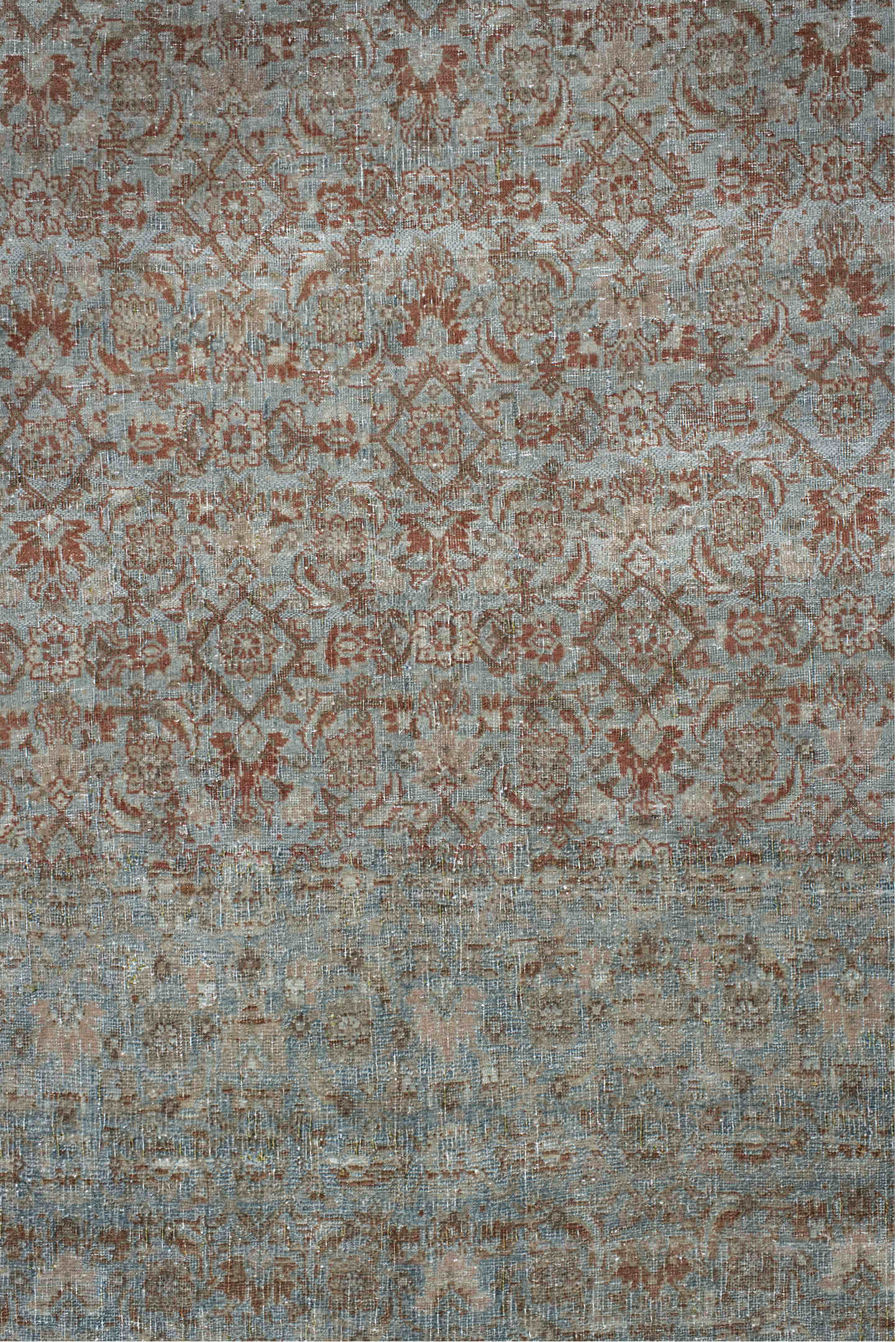 9' x 11' one-of-a-kind handmade antique Tabriz large size rug. Color palette: blue, rust, ivory, taupe, camel, terracotta