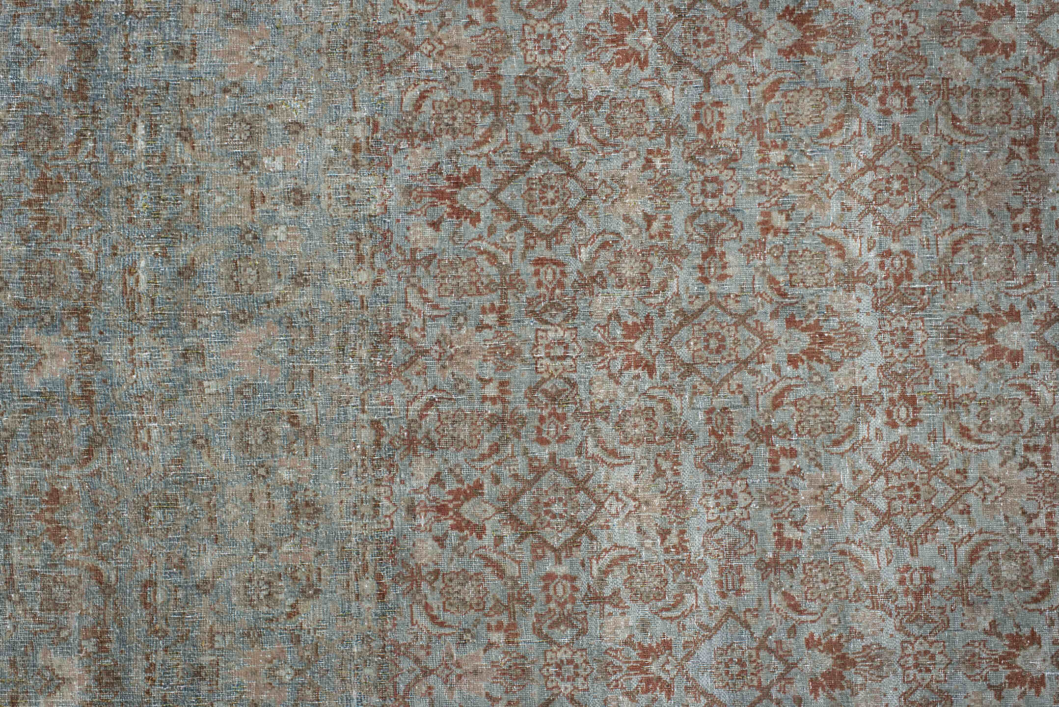 9' x 11' one-of-a-kind handmade antique Tabriz large size rug. Color palette: blue, rust, ivory, taupe, camel, terracotta