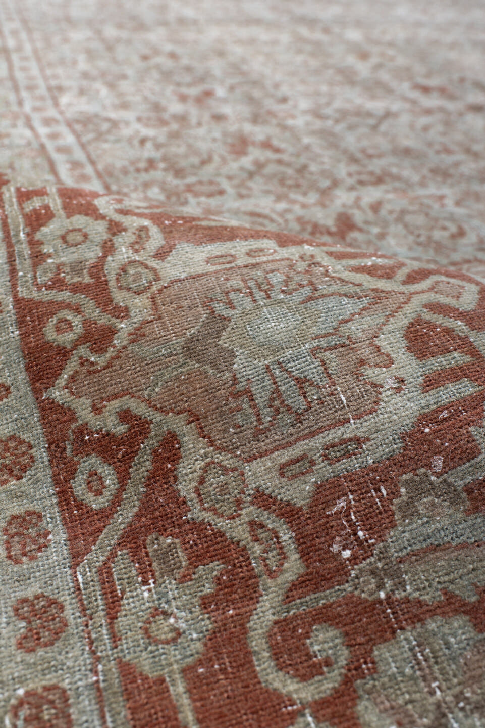 9' x 11' one-of-a-kind handmade antique Tabriz large size rug. Color palette: blue, rust, ivory, taupe, camel, terracotta