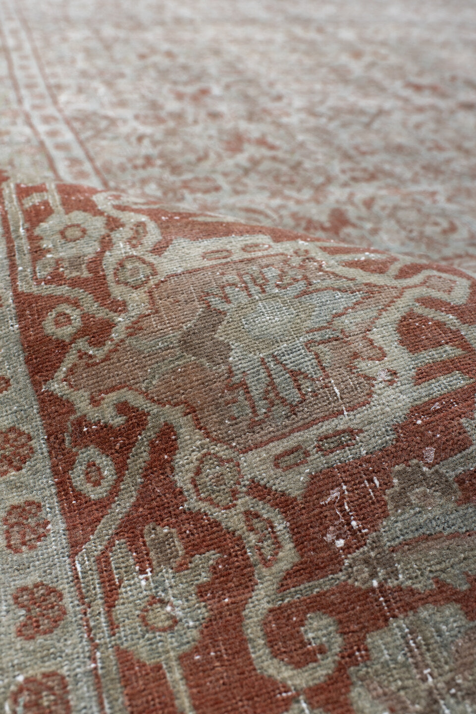 9' x 11' one-of-a-kind handmade antique Tabriz large size rug. Color palette: blue, rust, ivory, taupe, camel, terracotta