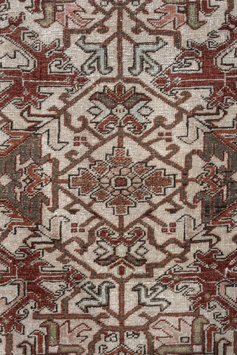 8' x 10' one-of-a-kind handmade vintage Heriz large size rug. Color palette: ivory, taupe, rust, charcoal, terra cotta