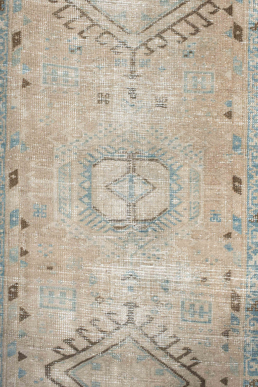 3' x 11' one-of-a-kind handmade antique Sarab runner rug. Color palette: ivory, sky_blue, taupe, charcoal, beige, brown