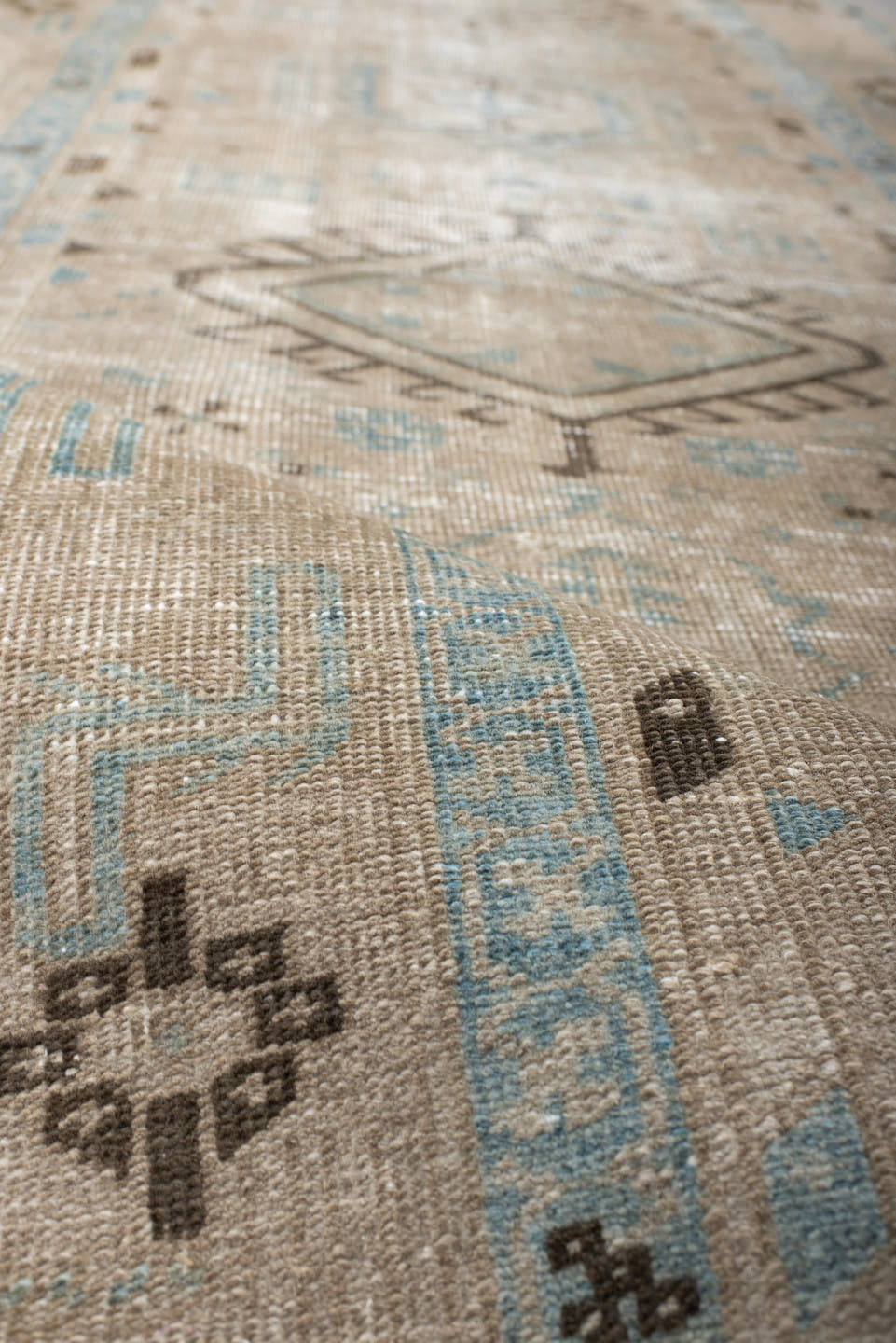 3' x 11' one-of-a-kind handmade antique Sarab runner rug. Color palette: ivory, sky_blue, taupe, charcoal, beige, brown