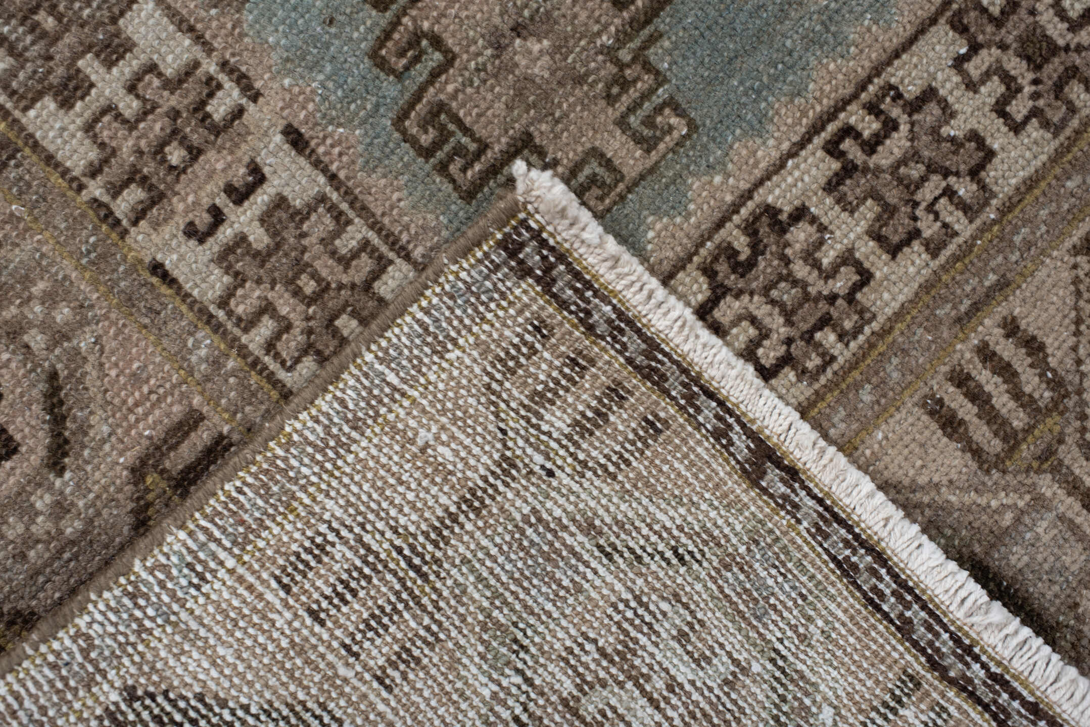 3' x 9' one-of-a-kind handmade vintage Malayer runner rug. Color palette: gray, light gray, off-white, dim gray, silver