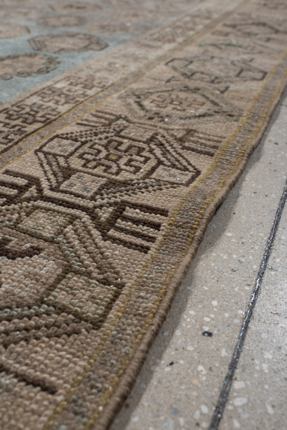 3' x 9' one-of-a-kind handmade vintage Malayer runner rug. Color palette: gray, light gray, off-white, dim gray, silver