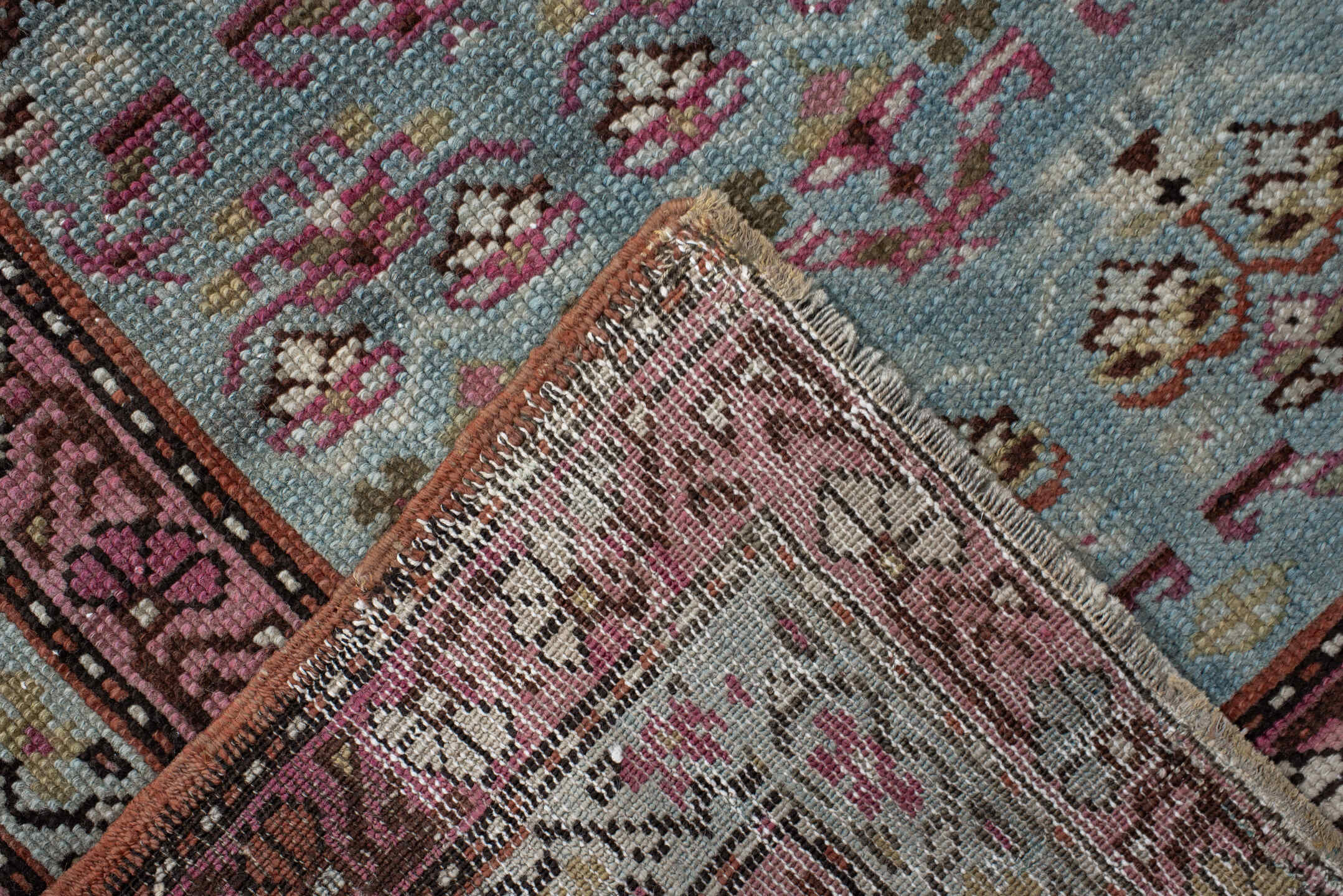 3' x 12' one-of-a-kind handmade antique NW Persian runner rug. Color palette: sky blue, rose, ivory, brown, slate, burgundy