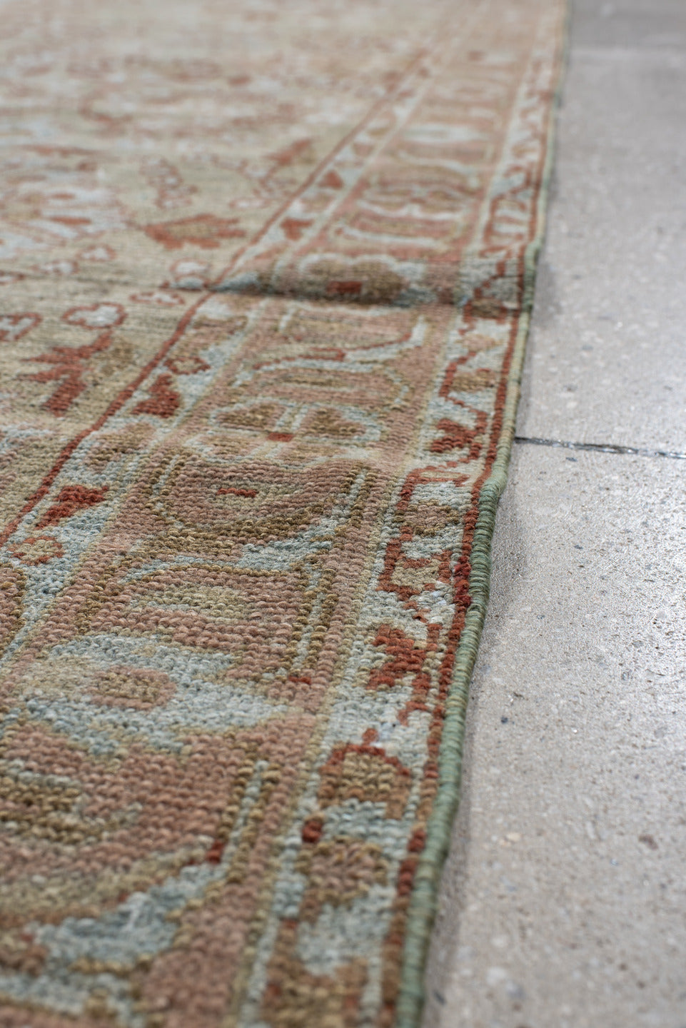 2' x 16' one-of-a-kind handmade antique Malayer runner rug. Color palette: ivory, blush, rust, pale aqua, beige, camel, pink