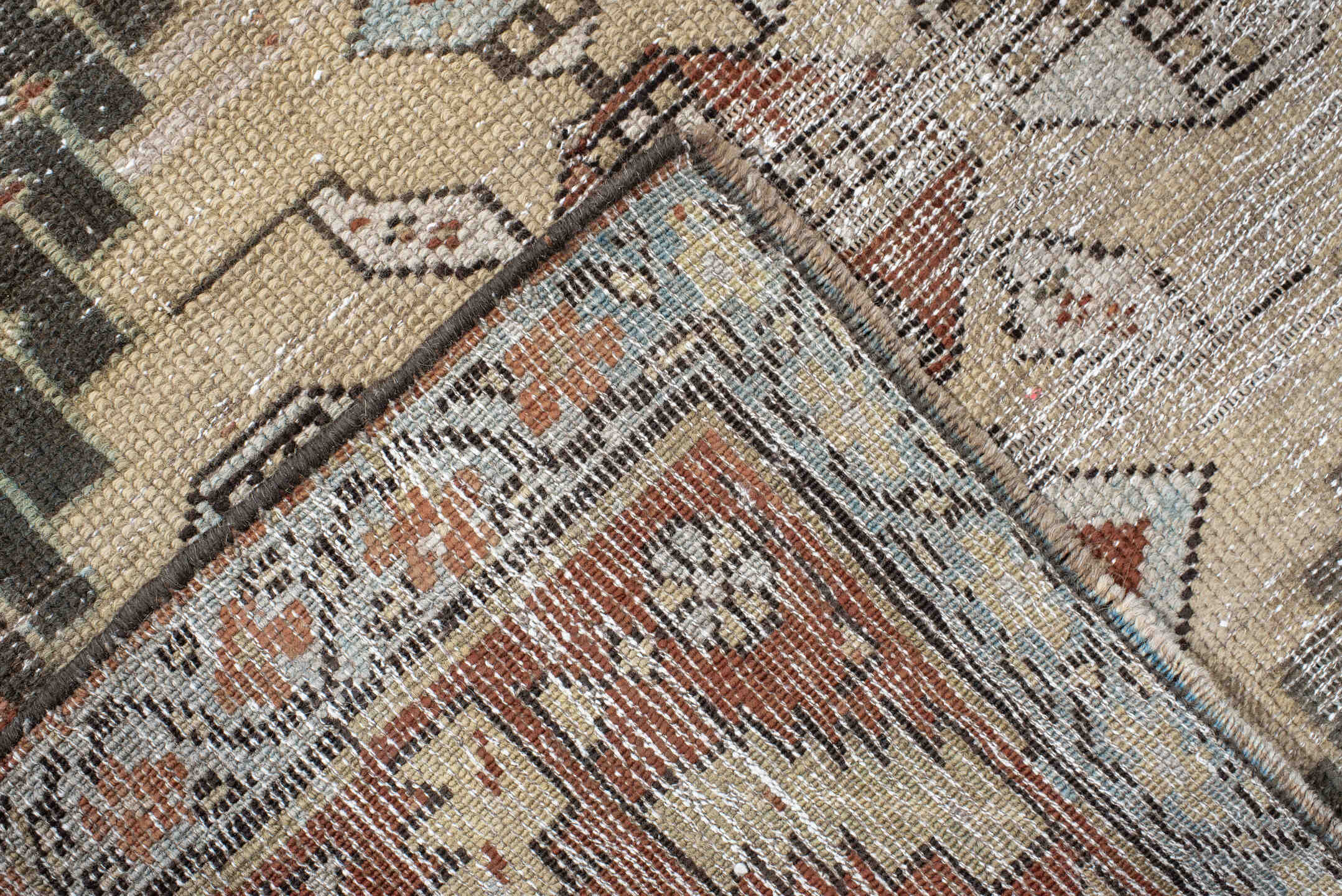 3' x 17' one-of-a-kind handmade antique NW Persian runner rug. Color palette: ivory, sky blue, rust, slate, taupe, charcoal