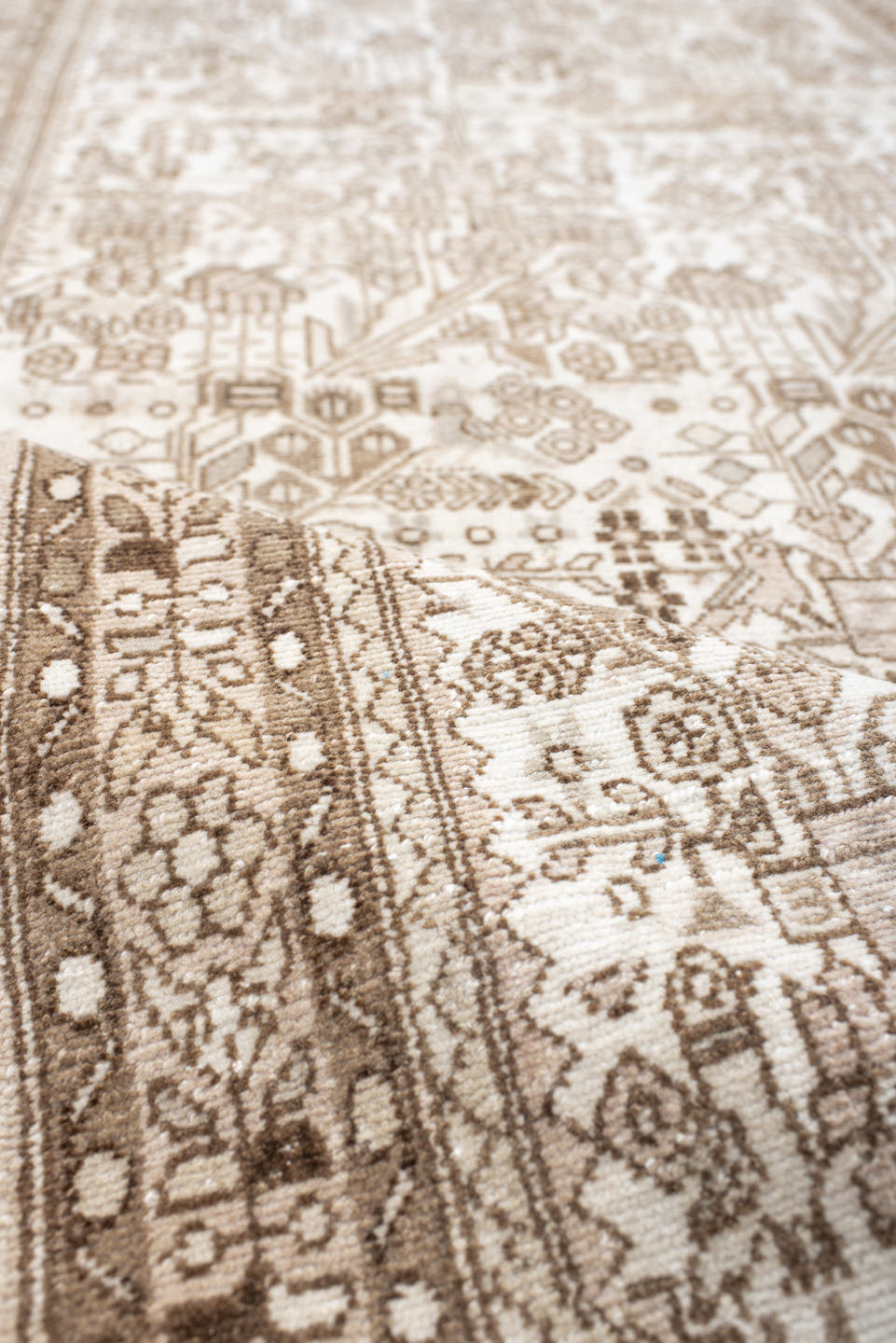 2' x 9' one-of-a-kind handmade antique Malayer runner rug. Color palette: ivory, camel, taupe, beige, sand, brown, gray