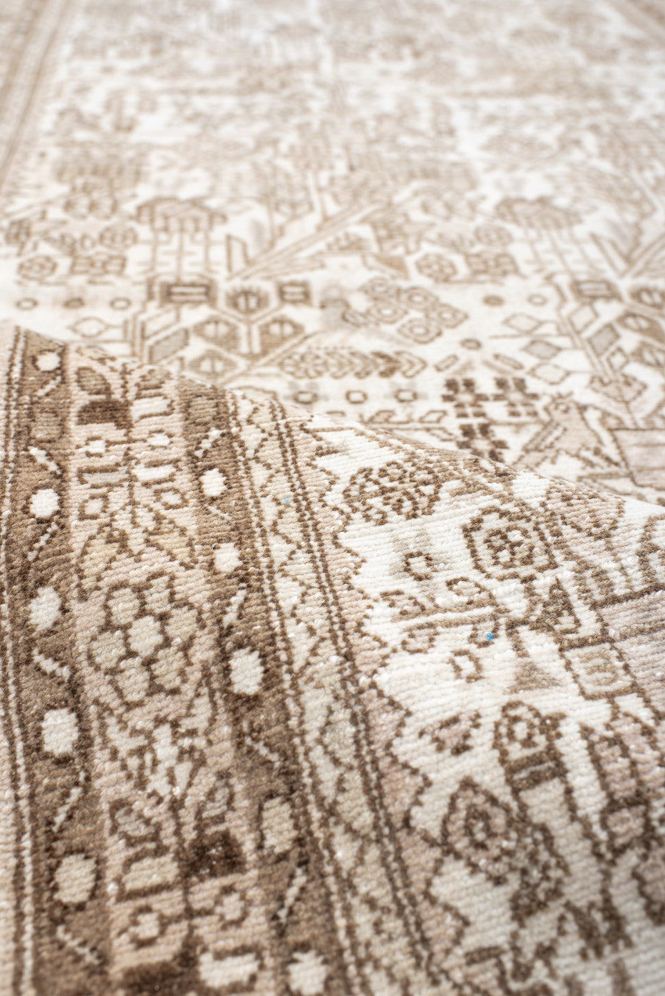2' x 9' one-of-a-kind handmade antique Malayer runner rug. Color palette: ivory, camel, taupe, beige, sand, brown, gray