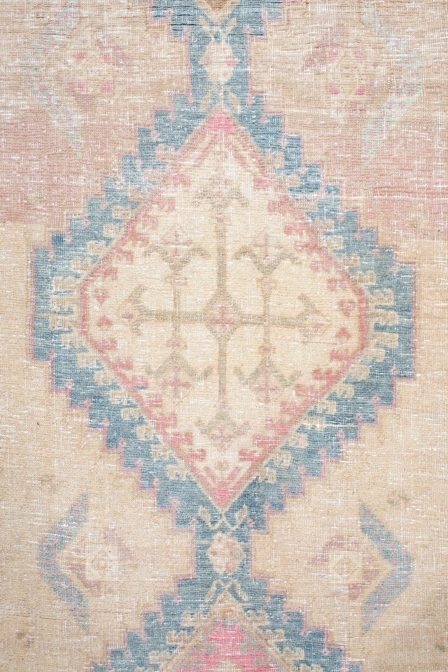 3' x 8' one-of-a-kind handmade vintage Sarab runner rug. Color palette: ivory, blush, faded blue, beige, rose, cream, pink