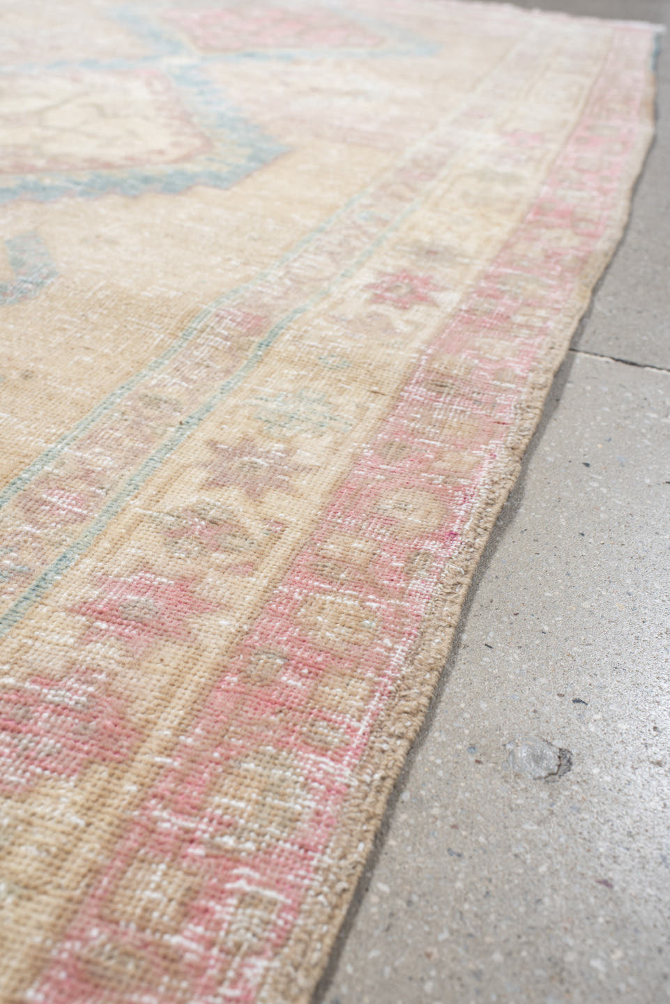 3' x 8' one-of-a-kind handmade vintage Sarab runner rug. Color palette: ivory, blush, faded blue, beige, rose, cream, pink