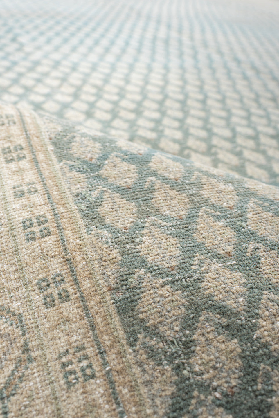 8' x 11' one-of-a-kind handmade vintage Mir large size rug. Color palette: brown, gainsboro, gray, light gray, off-white