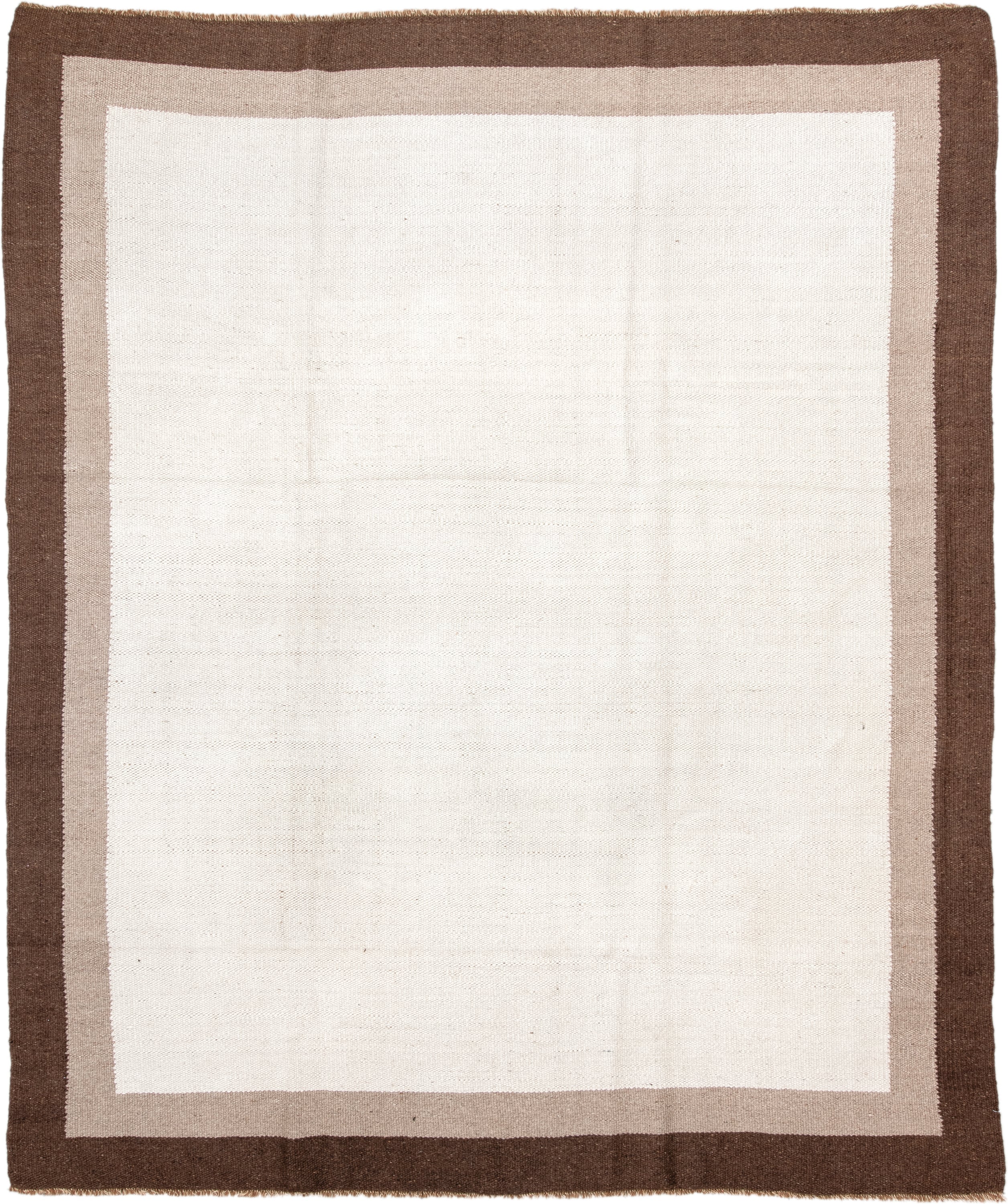 8' x 9' one-of-a-kind handmade vintage Kilim rug. Color palette: ivory, brown, taupe, cream, beige, gray