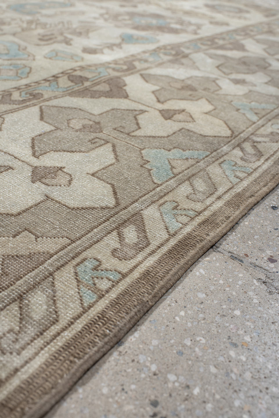6' x 9' one-of-a-kind handmade antique Sivas medium size rug. Color palette: ivory, taupe, light blue, beige, cream, gray