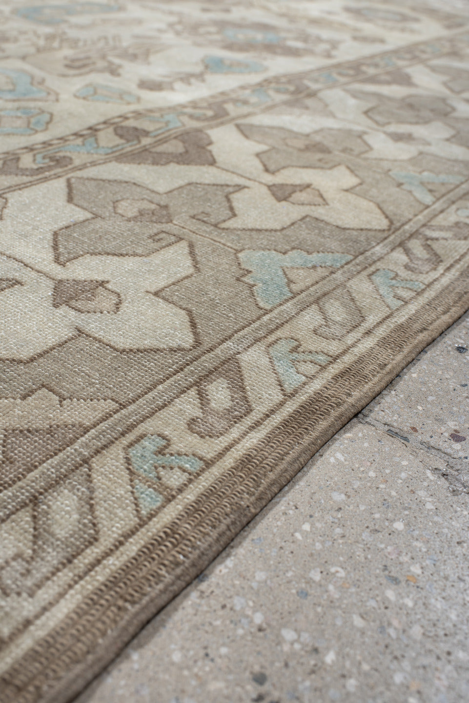 6' x 9' one-of-a-kind handmade antique Sivas medium size rug. Color palette: ivory, taupe, light blue, beige, cream, gray