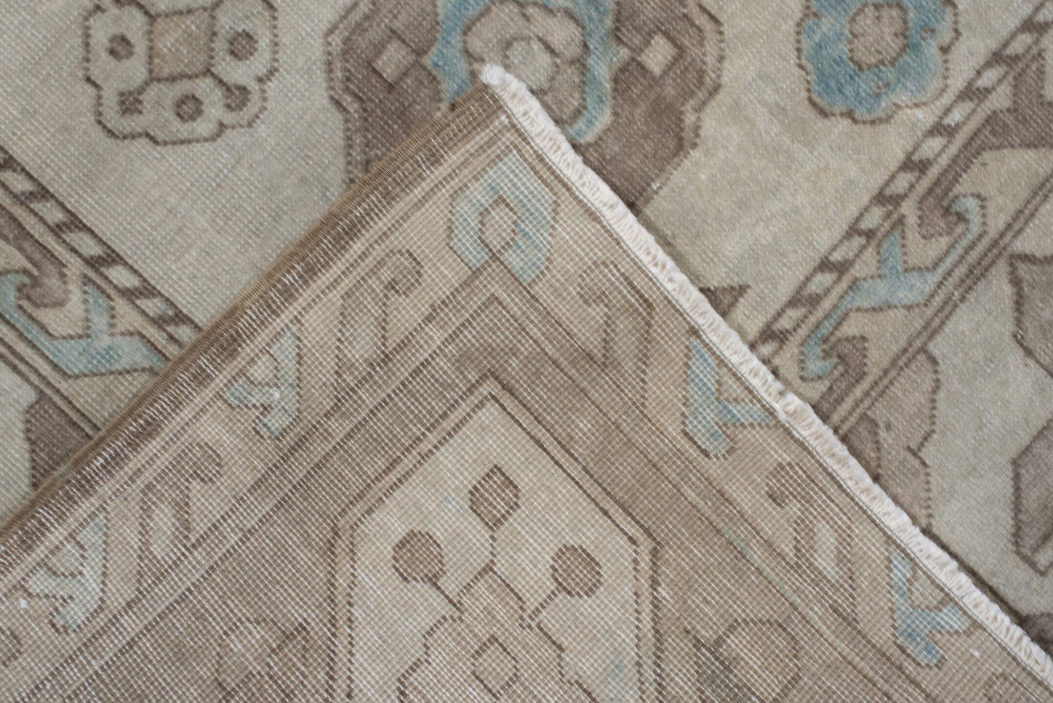 6' x 9' one-of-a-kind handmade antique Sivas medium size rug. Color palette: ivory, taupe, light blue, beige, cream, gray