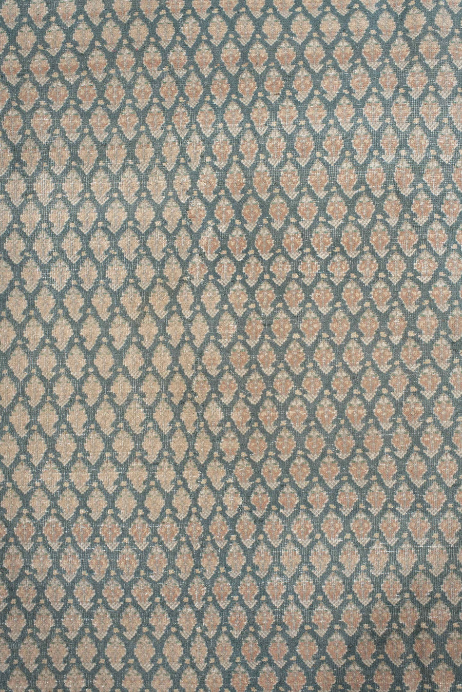 6' x 6' one-of-a-kind handmade vintage Mir rug. Color palette: ivory, blue, taupe, beige, sage, gray, green
