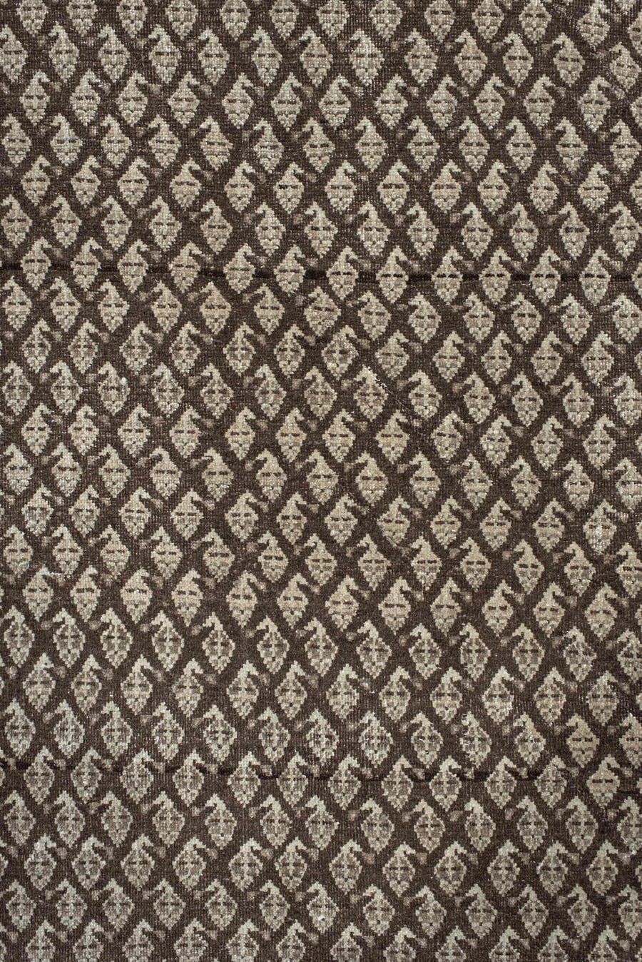 7' x 10' one-of-a-kind handmade antique Mir large size rug. Color palette: ivory, brown, taupe, charcoal, camel, beige, gray