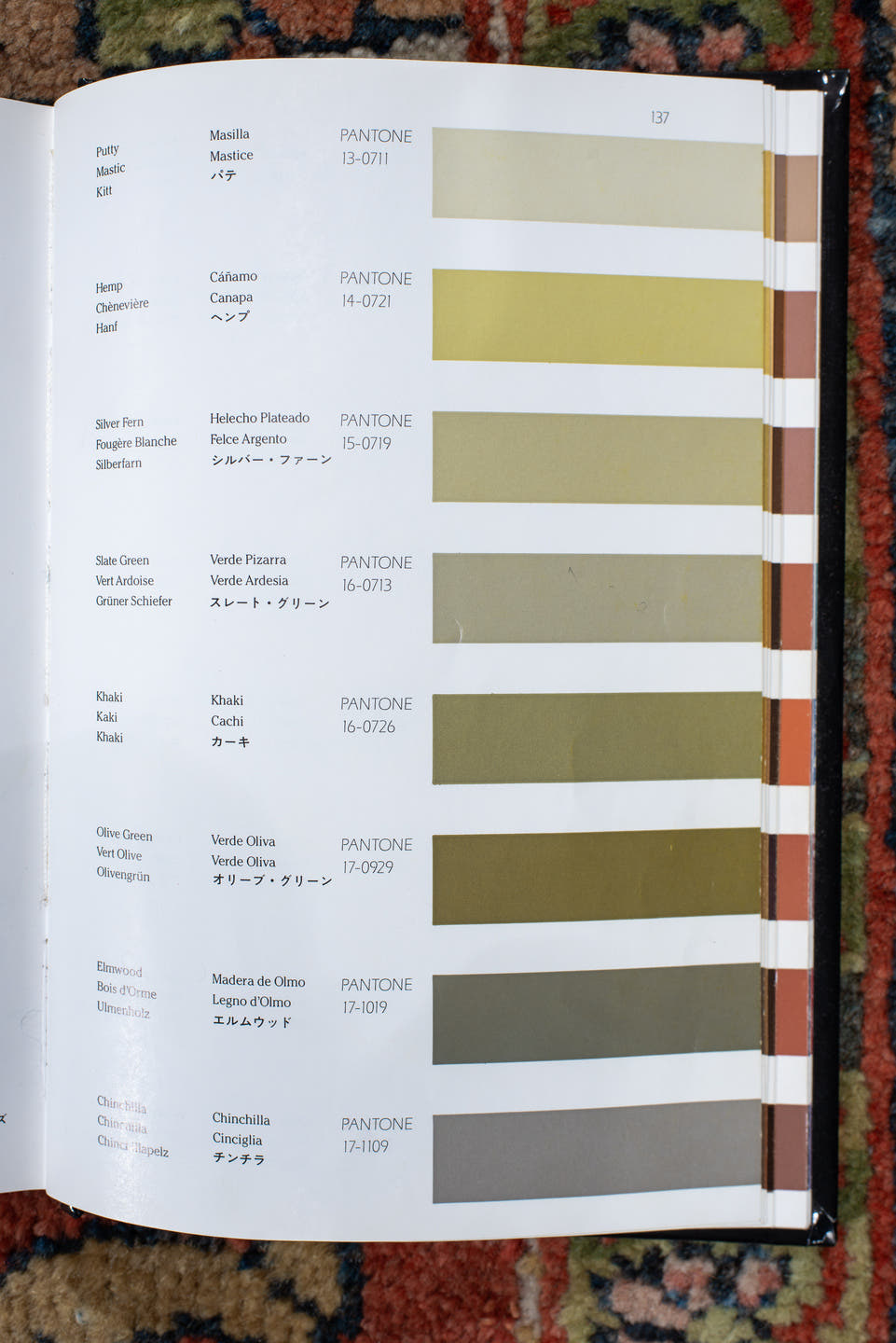 10' x 17' one-of-a-kind handmade antique Mahal rug. Color palette: terra cotta, navy, ivory, sage, gold, rust, olive, camel