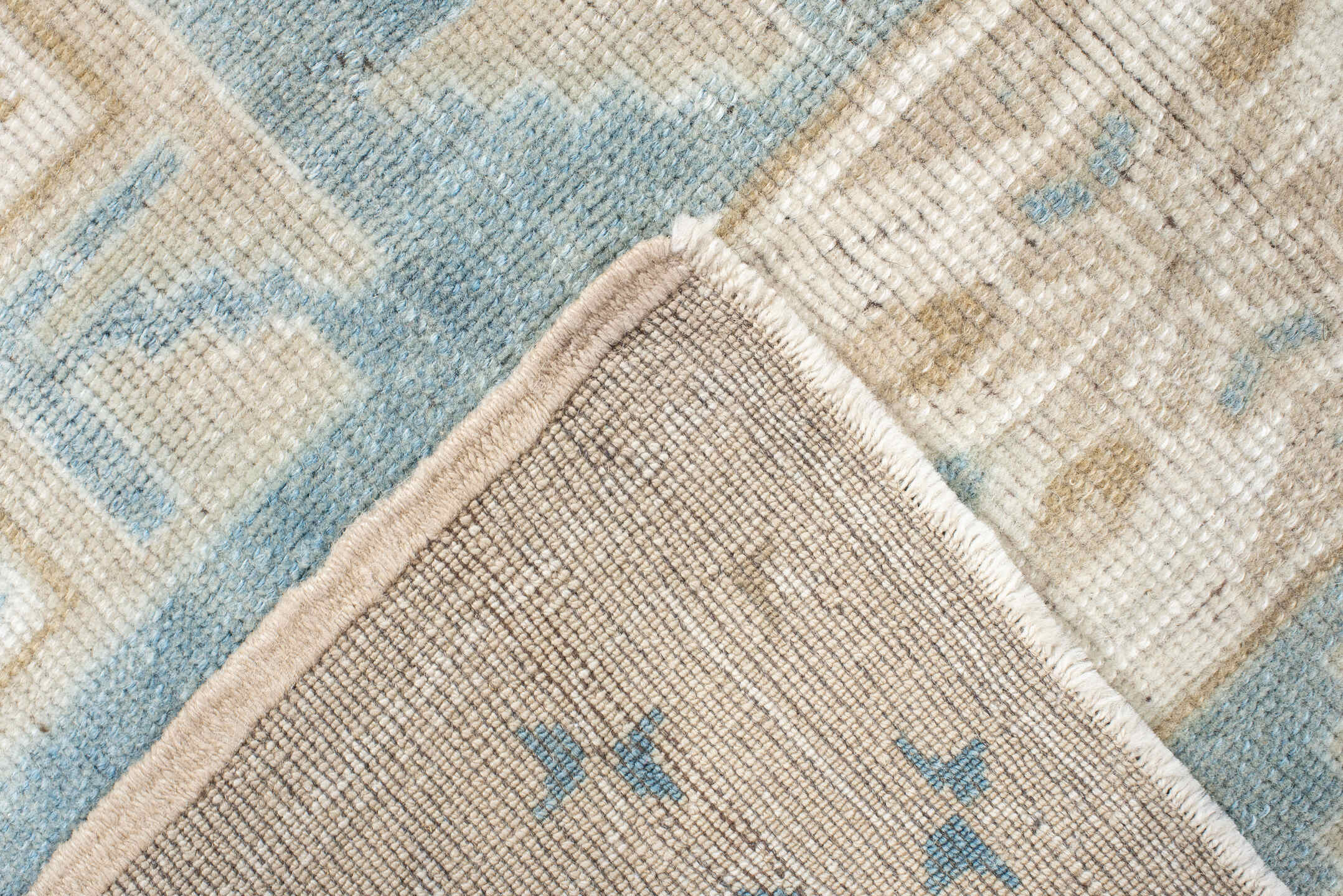 3' x 6' one-of-a-kind handmade vintage Anatolian small size rug. Color palette: ivory, pale blue, beige, taupe, light blue